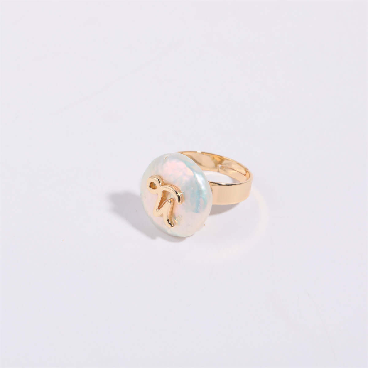 14K Gold Zodiac Sign Pearl Stacking Ring - Aries, Taurus, Gemini, Cancer, Leo, Virgo, Libra, Scorpio, Sagittarius, Capricorn, Aquarius, Pisces | Elegant Dainty Jewelry for Women | Perfect for Birthday Gifts, Anniversary, Valentine's Day & Everyday Wear (MQ801)