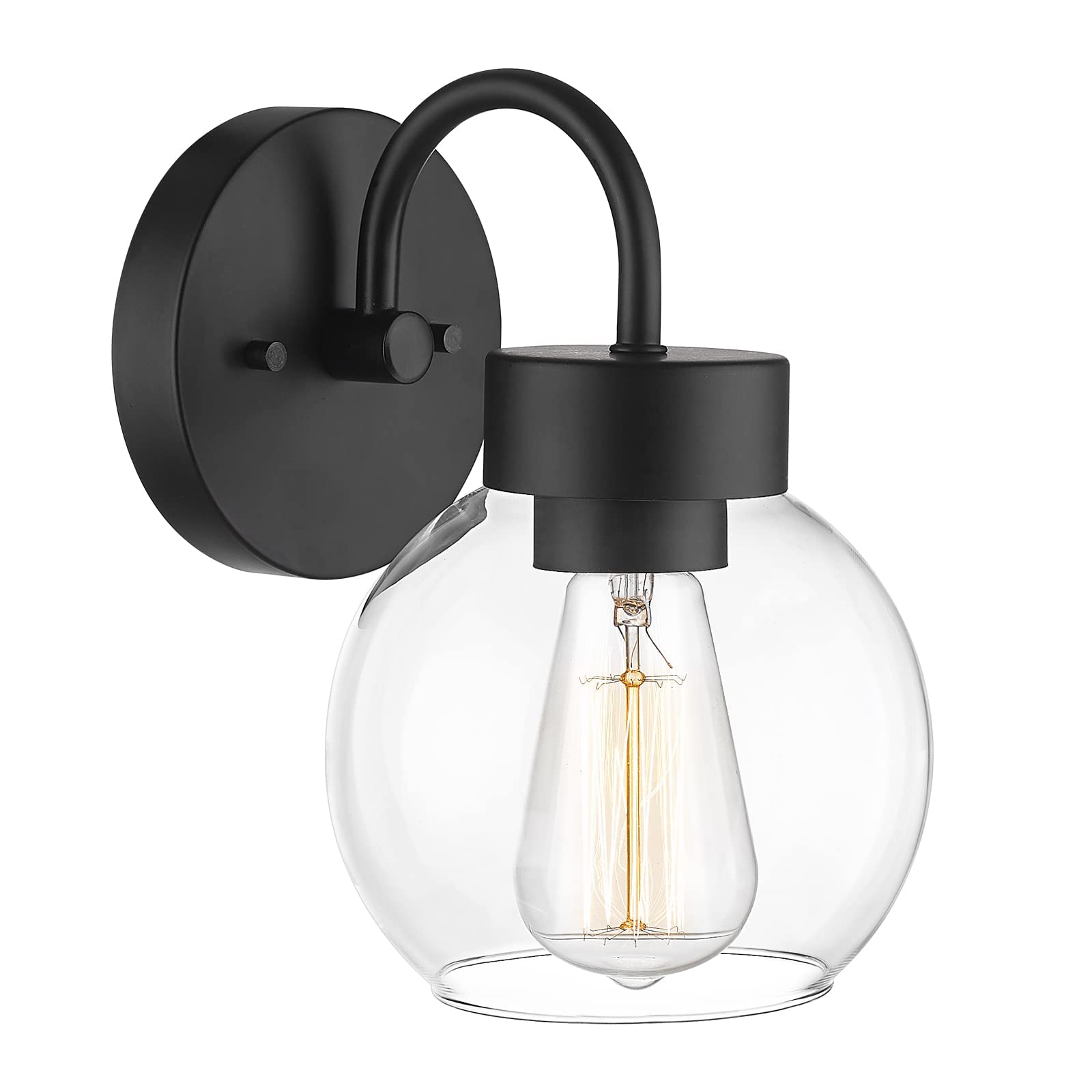 EAPUDUN 1-Light Matte Black Bathroom Vanity Light Fixture with Clear Glass Shade - Industrial Style Wall Sconce for Mirror Lighting (WLA1433-MBK) - Perfect for Modern Bathrooms, Powder Rooms & Dressing Areas
