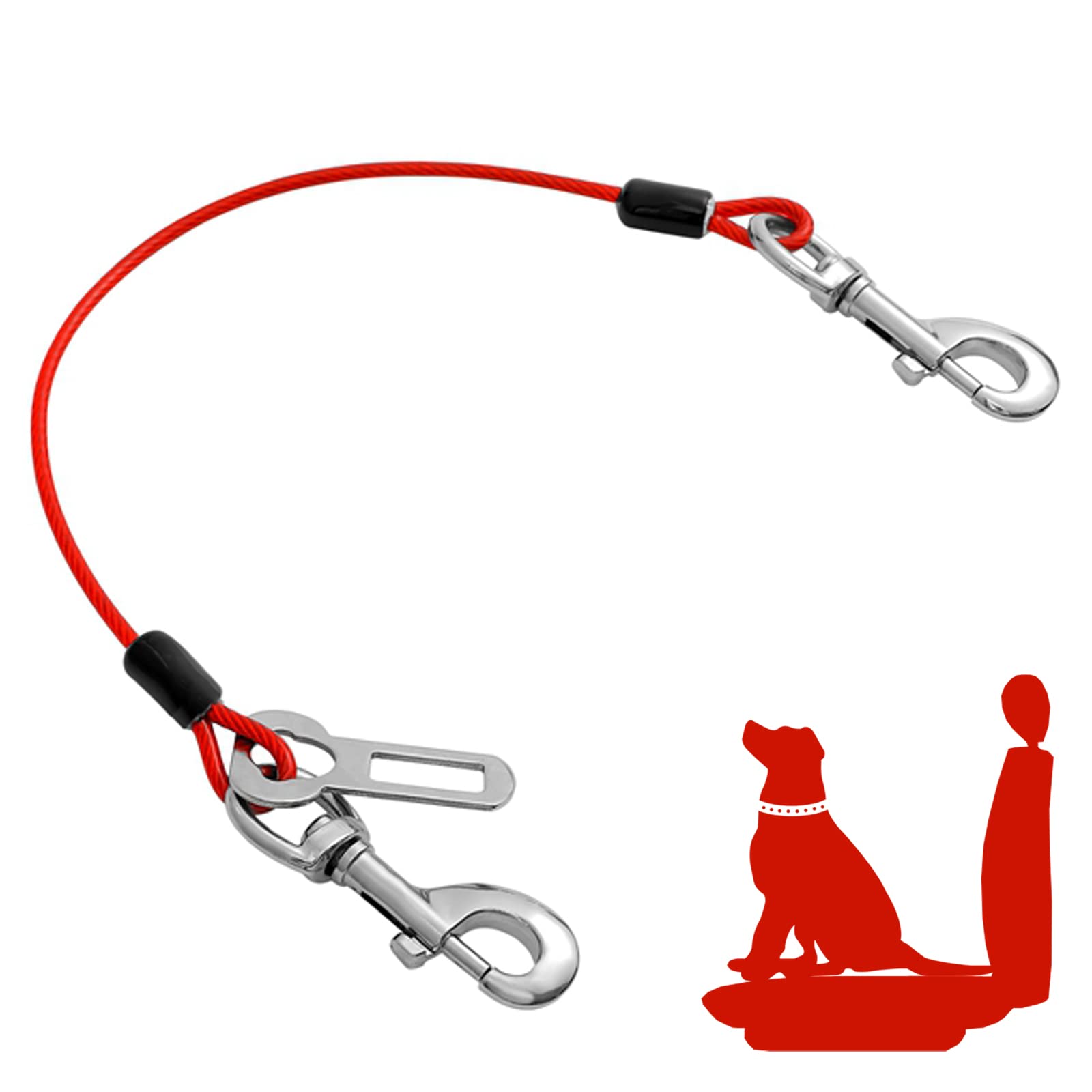 Mi Metty Heavy Duty Dog Car Harness - No-Chew Safety Restraint with Coated Wire Rope & Double Clips (24 inch/60 CM, Red) | Vehicle Seatbelt for Small/Medium Dogs | Perfect for Road Trips, Vet Visits & Daily Commutes