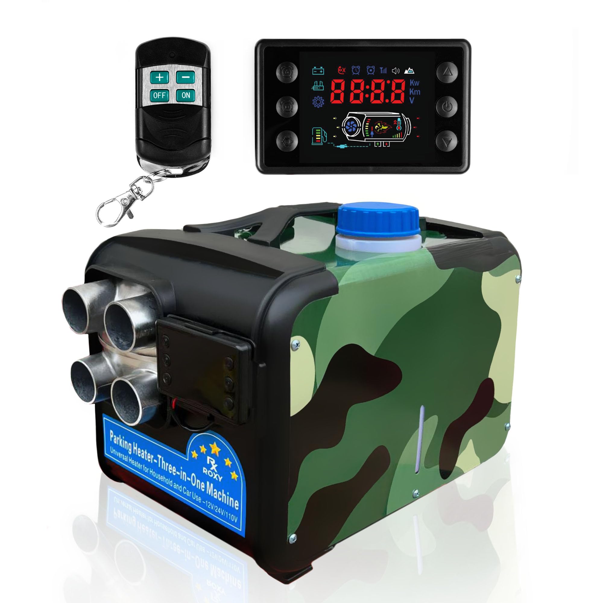 8kW Portable Diesel Heater - 12V/24V/220V Multi-Voltage Diesel Air Heater with 5L Fuel Tank, LCD Display & Remote Control (-40°F to +176°F) - Perfect for RV Heating, Truck Cab Warmers, Camper Trailers & Winter Camping (Khaki)