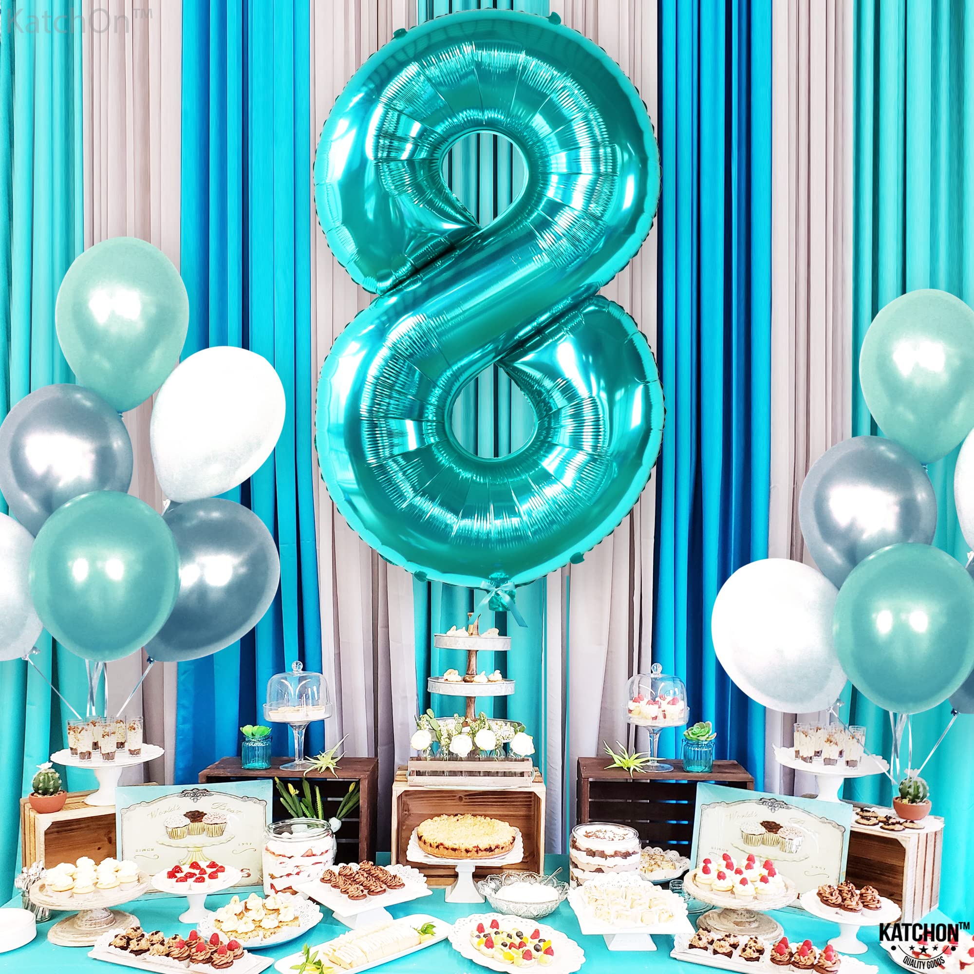 KatchOn 40 Inch Giant Teal Blue Number 8 Balloons - 8th Birthday Party Decorations for Boys & Girls | Large Aqua Blue Balloon for Happy Birthday Party Backdrop, Photo Booth, Cake Table Decoration