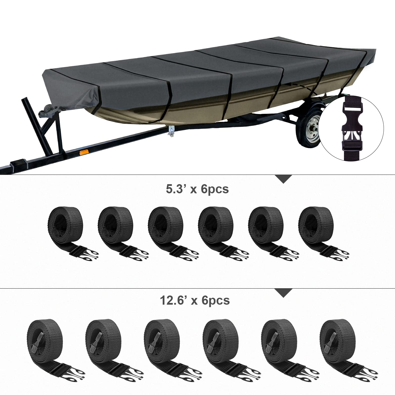 GOODSMANN Heavy Duty Waterproof Jon Boat Cover 14ft - Fits 14ft Length with 70'' Beam Width (Model 9411-13102-01A) | Durable Protection for Fishing, Hunting & Outdoor Storage