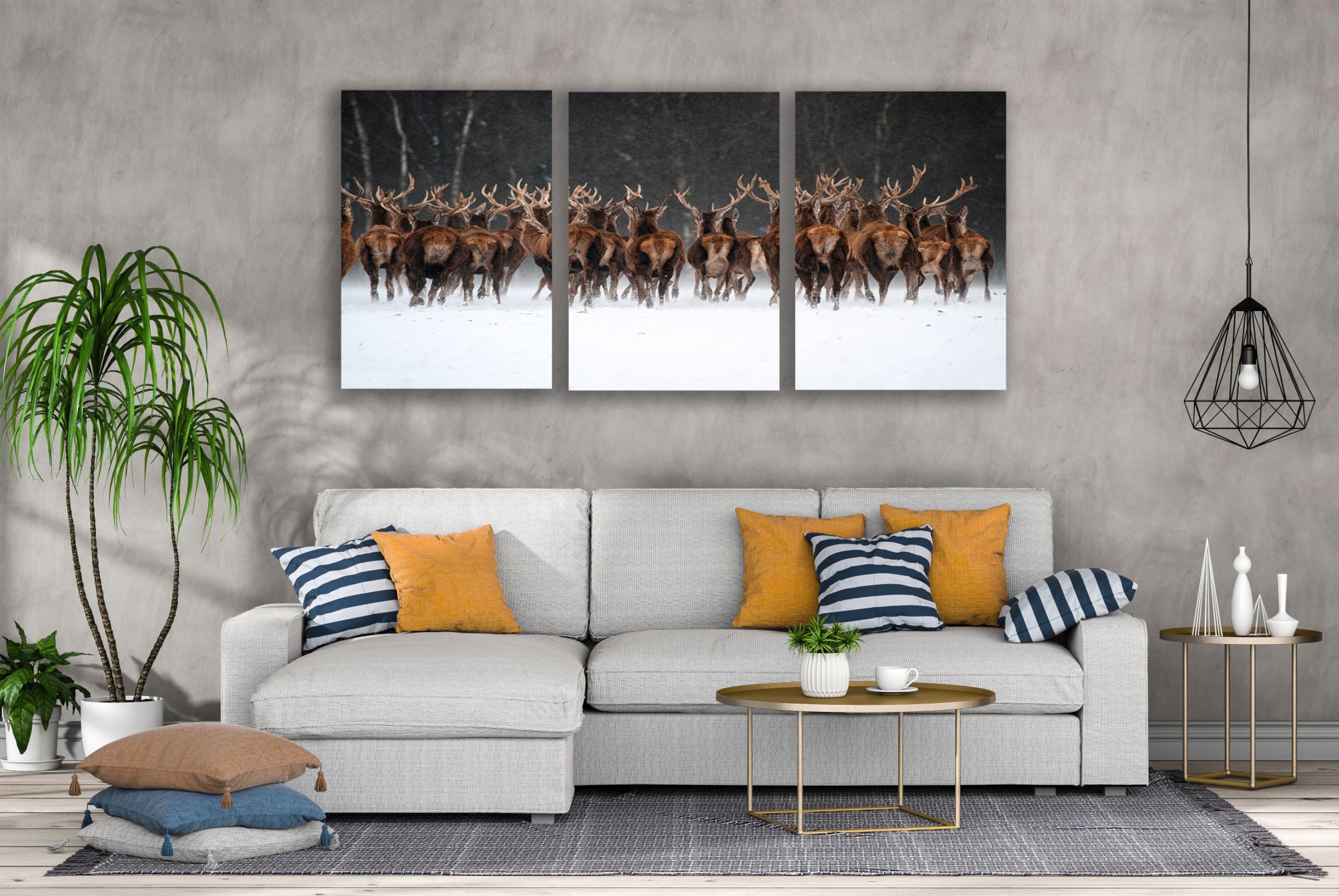 3-Piece Deer Herd Walking on Snow Canvas Wall Art Print - High Quality Australian Made - Ready to Hang - Perfect for Living Room, Bedroom & Office Decor