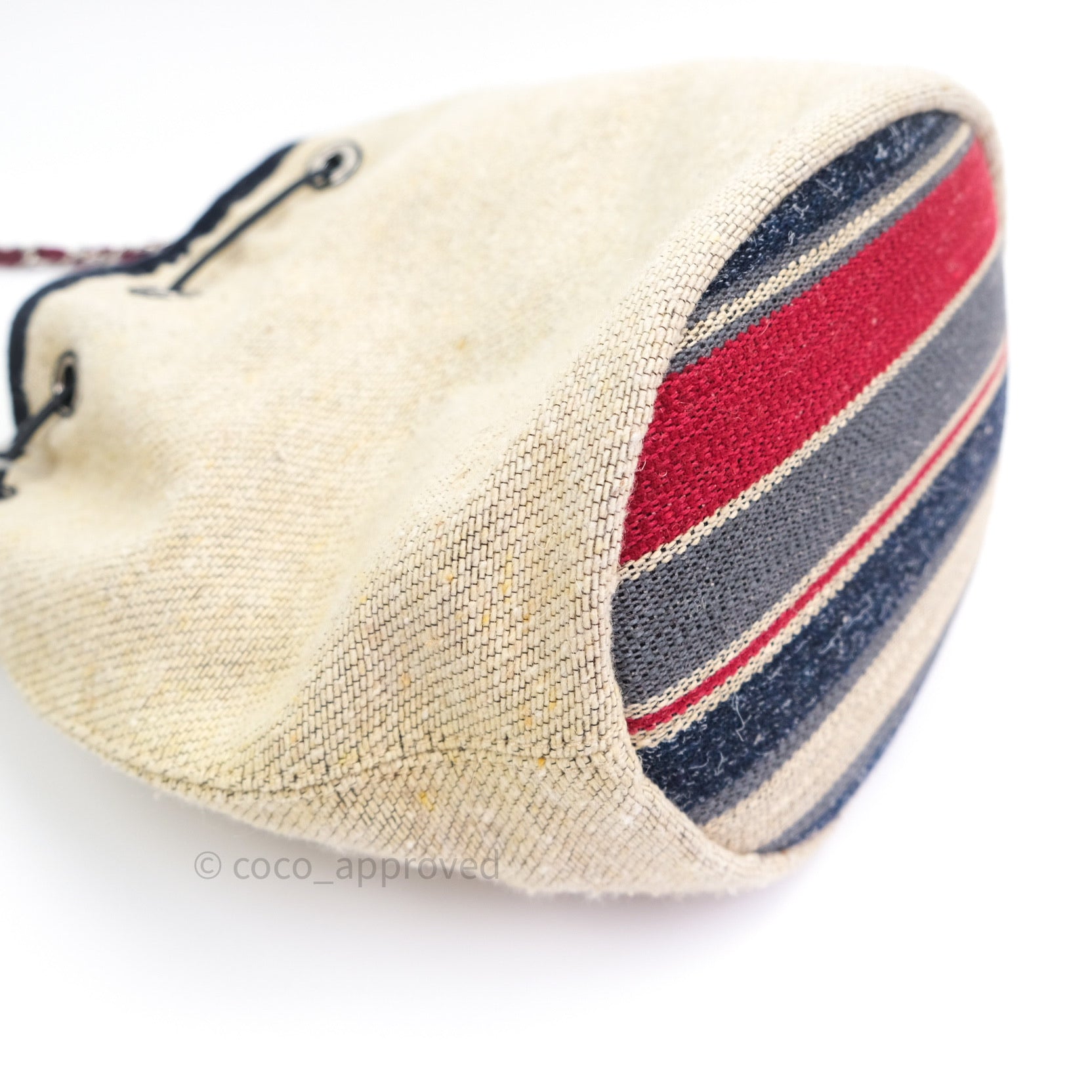 Chanel Canvas Deauville Drawstring Bag in Beige & Red - Luxury Tote for Women, Perfect for Beach, Travel & Everyday Use