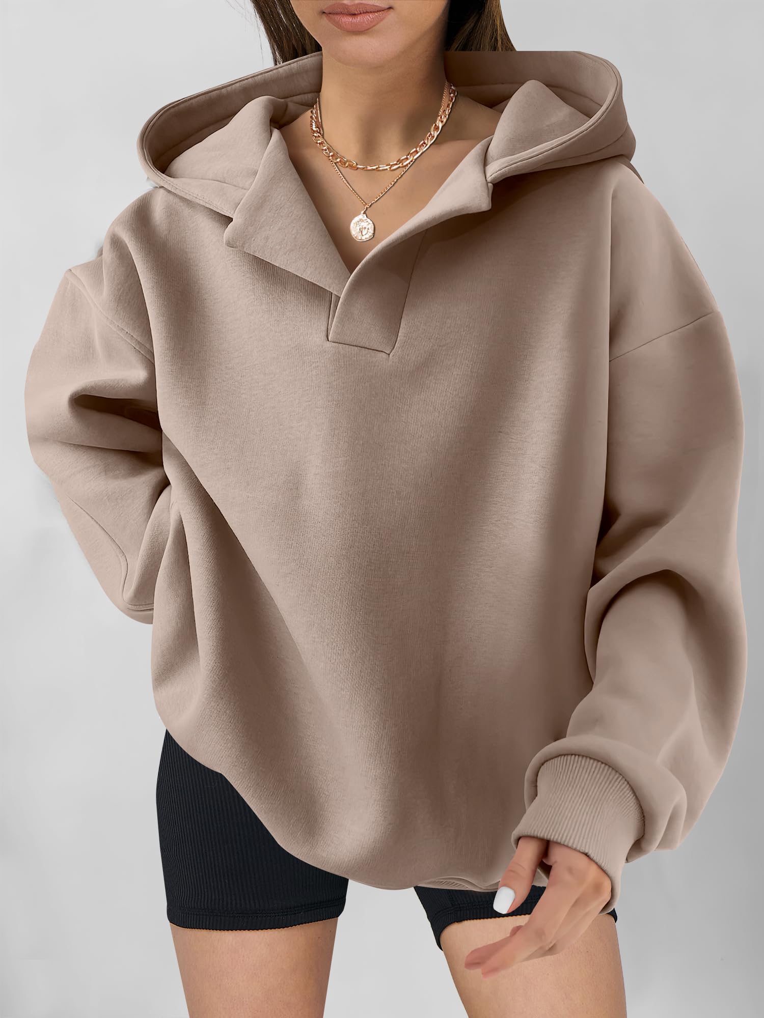 ANRABESS Women's Oversized Hoodies - V Neck Long Sleeve Pullover Sweatshirts for Casual Wear | Fall Fashion 2025 Trendy Preppy Clothes for Teen Girls | Perfect for School, Weekend Outfits & Cozy Loungewear