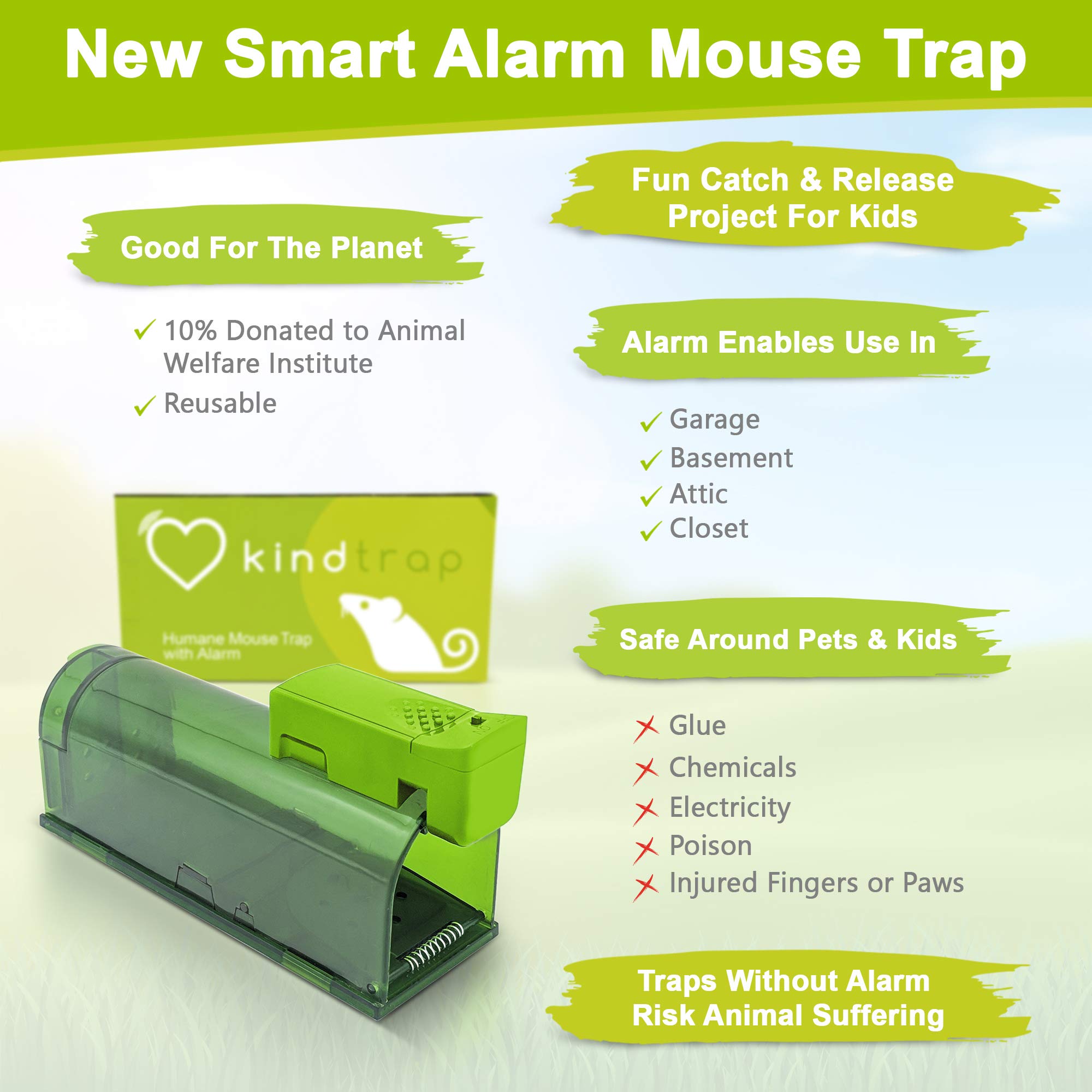 Humane Live Mouse Trap with Smart Alarm - Audible Alert for Safe Rodent Control - Pet Friendly & Reusable - Ideal for Homes, Garages, and Basements