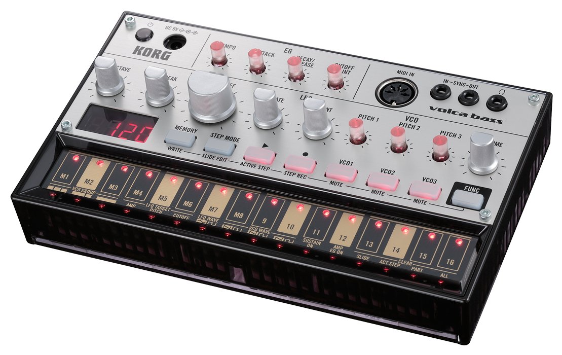 Korg Volca Bass Analog Bass Synthesizer Bundle with Power Supply & Austin Bazaar Polishing Cloth | Portable Electronic Music Production for Studio & Live Performances