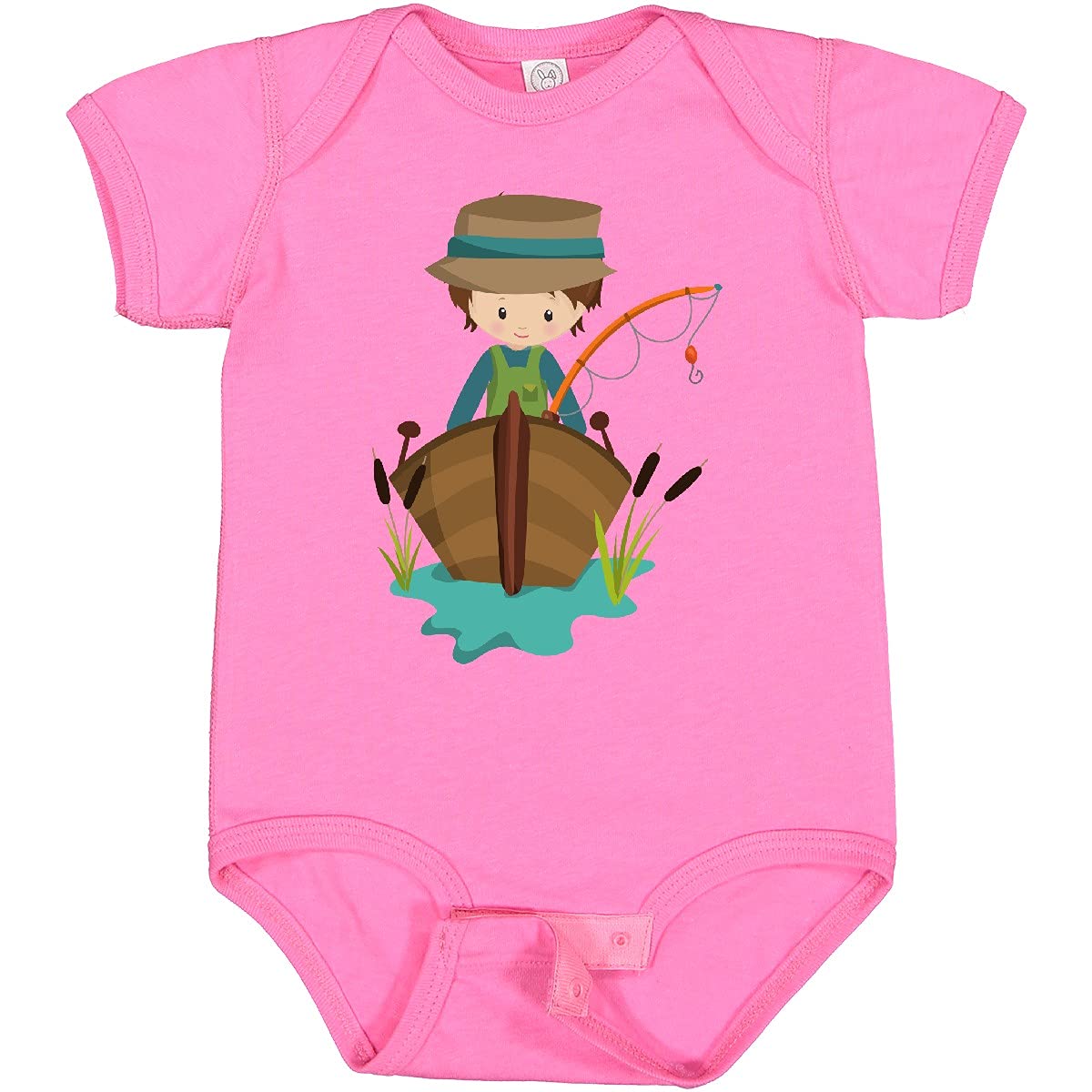Inktastic Fishing Boy Baby Bodysuit - Cute Fisherman with Fishing Rod Design, Brown Hair - Perfect for Fishing Trips, Outdoor Adventures & Family Photos