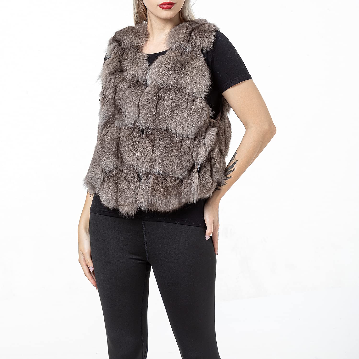 LVCOMEFF Women's Natural Fox Fur Vest - Fluffy Faux Fur Jacket for Plus Size - Winter Fashion Outerwear for Casual & Party Wear