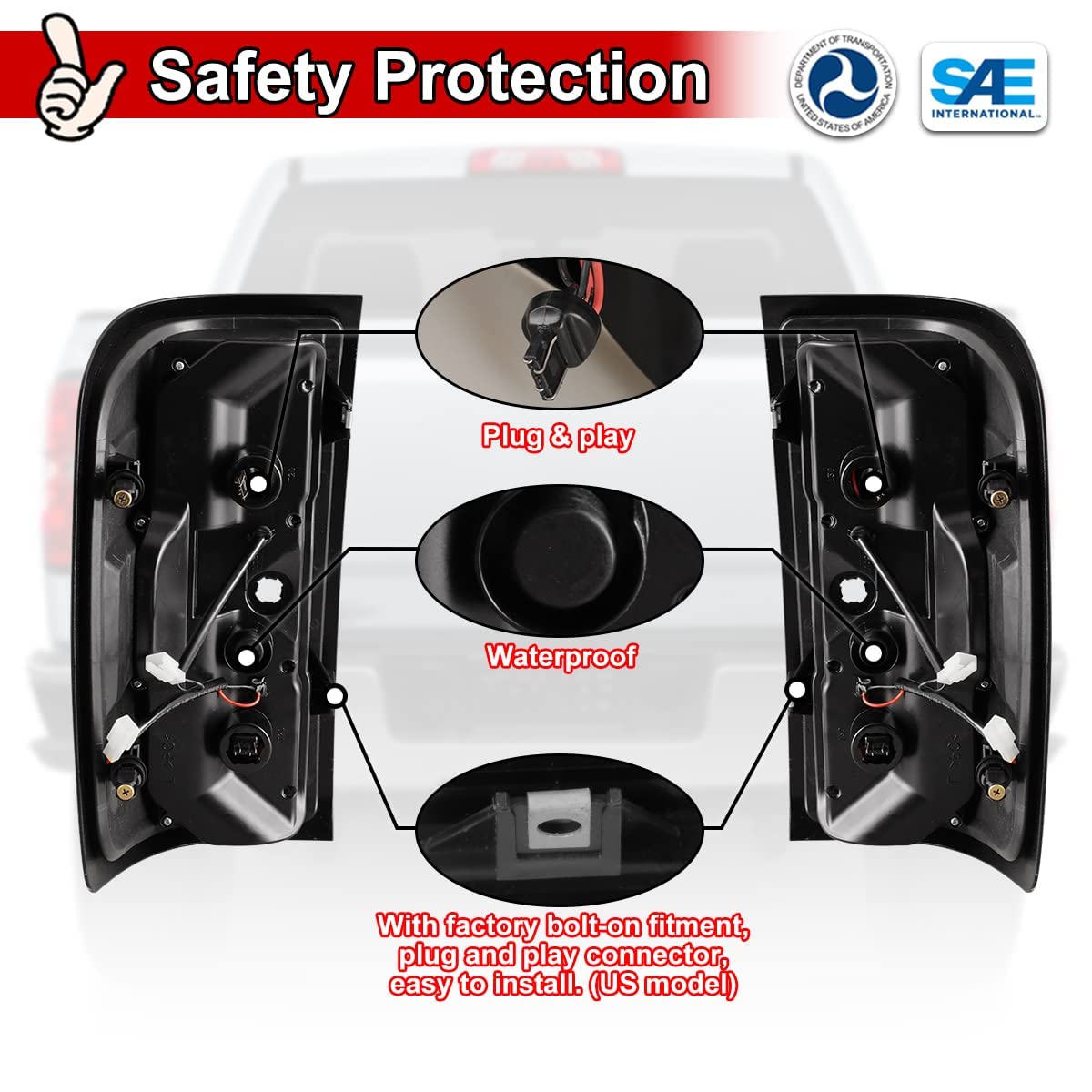 Nixon Offroad LED Tail Lights for 2014-2018 Chevy Silverado 1500 & 2015-2019 Silverado 2500/3500 HD - Clear Lens Replacement Rear Lamps Assembly (1 Pair) - Durable Waterproof Design for Off-Roading, Truck Upgrades & Night Driving