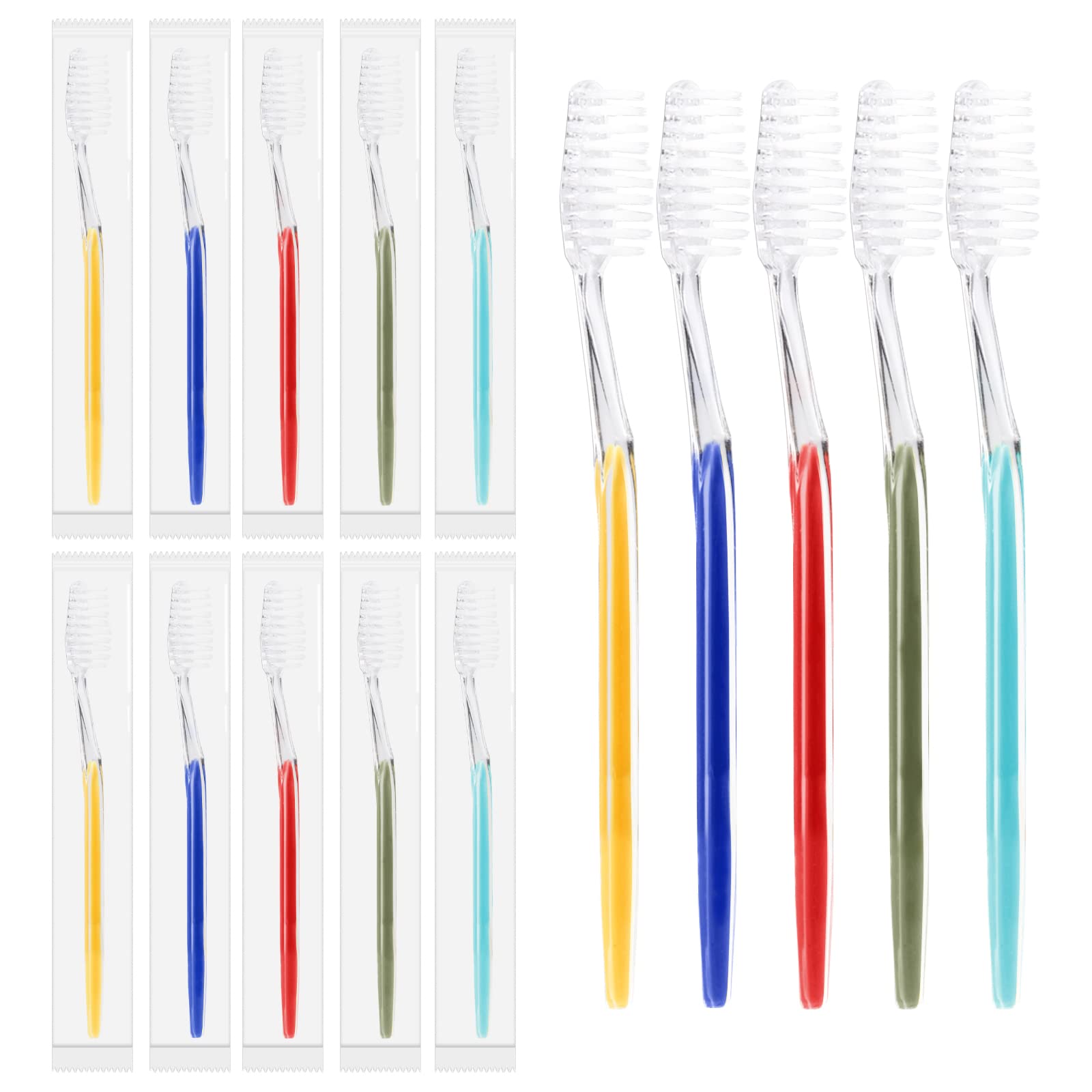 Homvle 100 Pack Disposable Toothbrushes - Individually Wrapped Medium Soft Bristle Travel Toothbrushes for Adults & Kids | Bulk Hotel Toiletries in 5 Colors | Perfect for Travel, Camping, and Emergency Kits