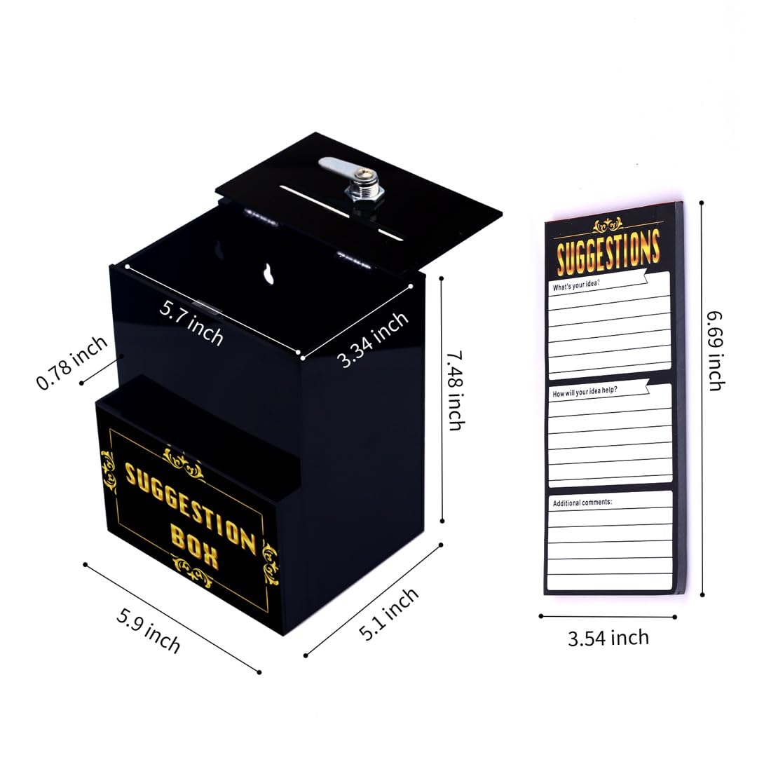 Wall Mounted Acrylic Comment Box with Lock & Cash Pocket - Secure Drop Box for Tips, Donations & Payments (Includes 45 Free Cards) - Perfect for Restaurants, Retail Stores & Offices