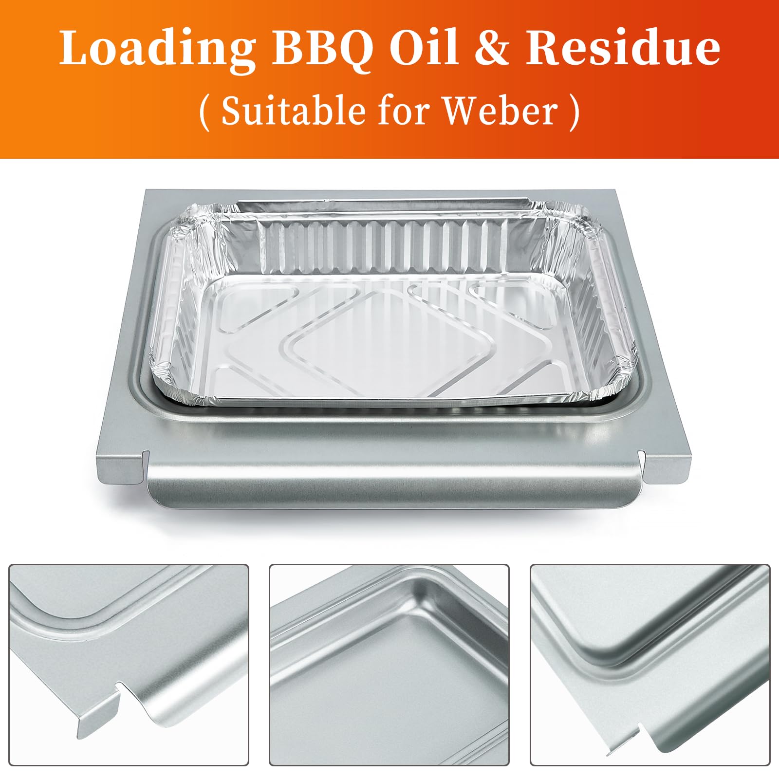 Weber Spirit I&II 200/300 & Genesis I&II LX200/300 Series Grease Tray - 67047 Metal Catch Pan & 6415 Aluminum Liner Replacement for Weber Traveler Grill - Perfect for Outdoor BBQ, Camping & Backyard Grilling