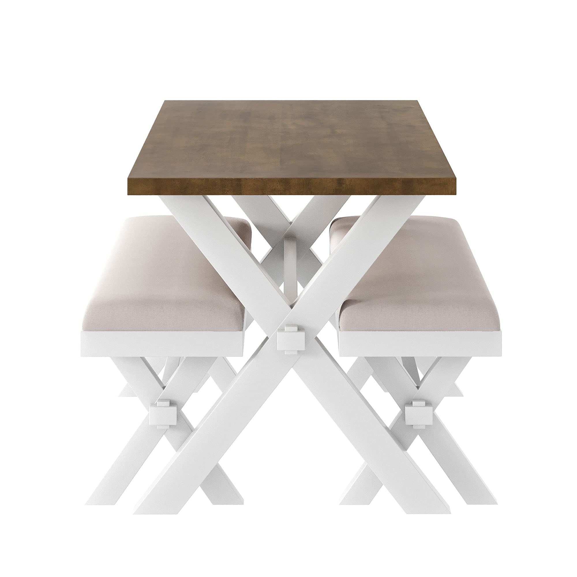 Premium White Wooden Dining Table Set with 3 Chairs - Modern Kitchen Furniture for Small Spaces, Breakfast Nook & Cozy Family Meals