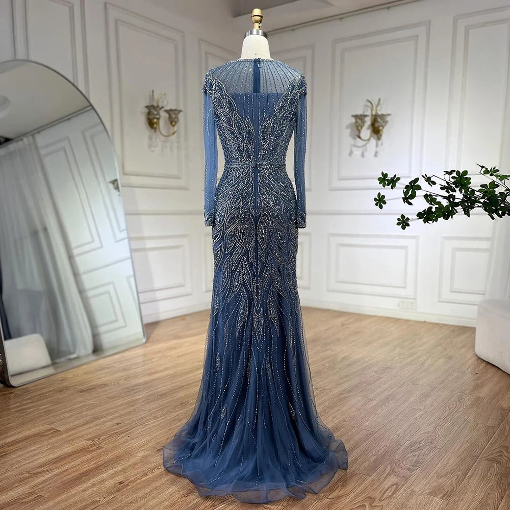 Serene Hill Muslim Blue Mermaid Luxury Beaded Dubai Long Evening Dresses for Women - Elegant Wedding Party Gowns 2025 LA71999L | Perfect for Formal Events, Red Carpet & Special Occasions