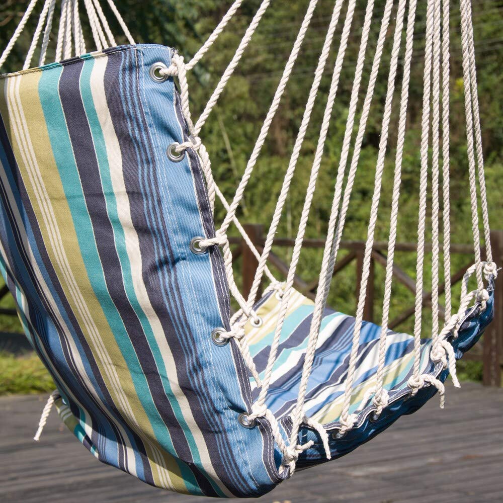 Blue Stripes Hammock Chair for Indoors & Outdoors - Comfortable Hanging Lounge Seat for Backyards, Porches, Bedrooms & Living Rooms | Perfect for Relaxation, Reading & Vacation Homes