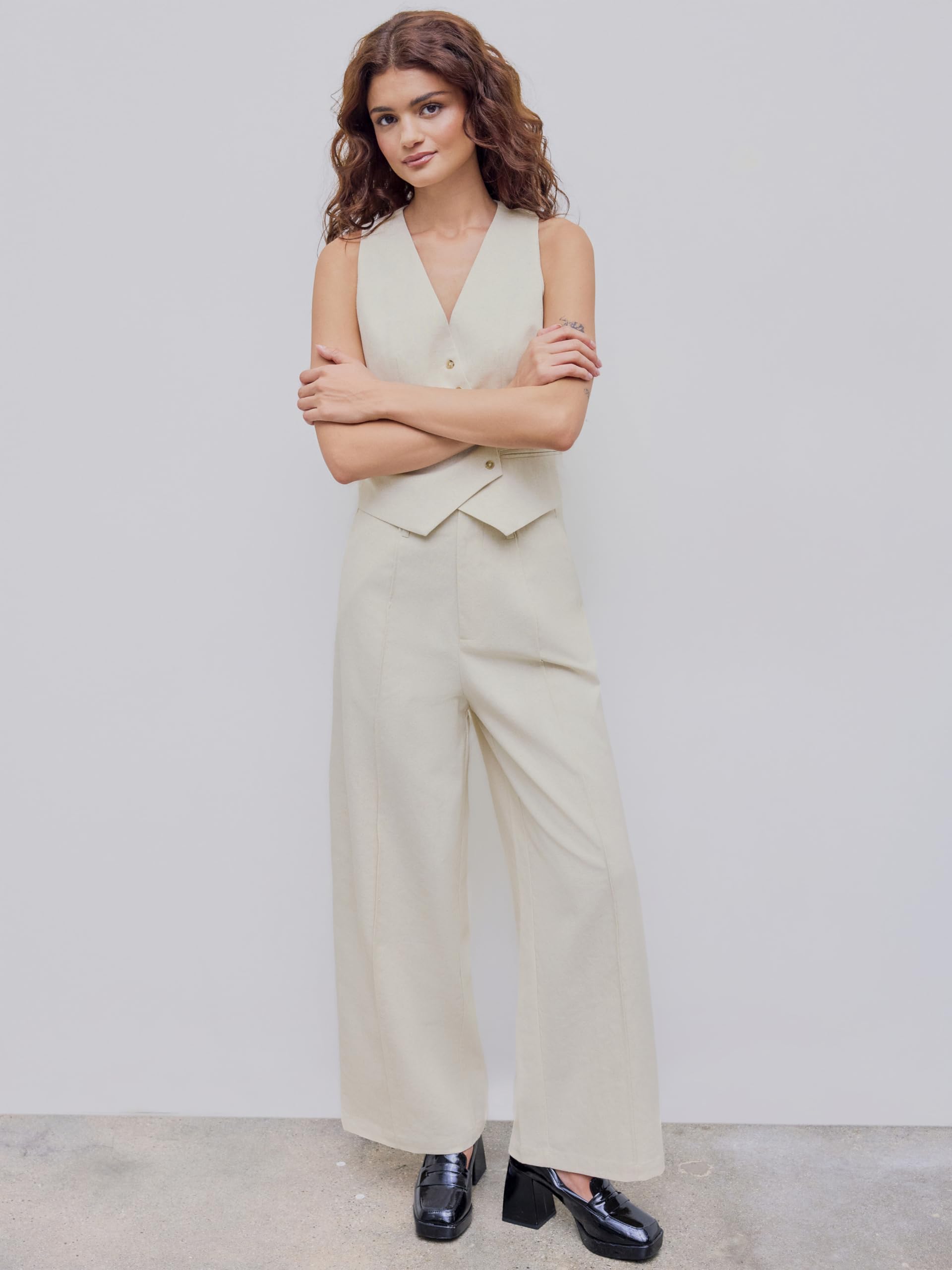 CIDER Linen-Blend High Rise Solid Pocket Wide Leg Pants for Women | Comfortable Summer Trousers | Perfect for Office, Travel & Casual Wear