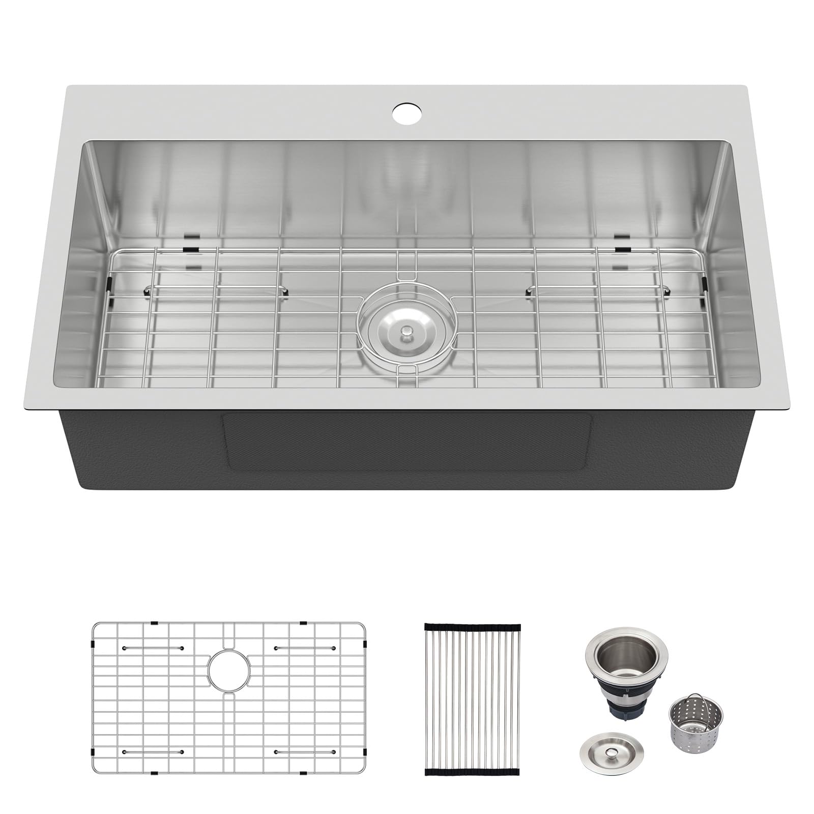 Logmey 32x18 Inch Drop-In Topmount Stainless Steel Kitchen Sink - 16 Gauge Handmade Single Bowl Sink Basin (32x18x9 Inches) for Modern Home Kitchen & Restaurant Use