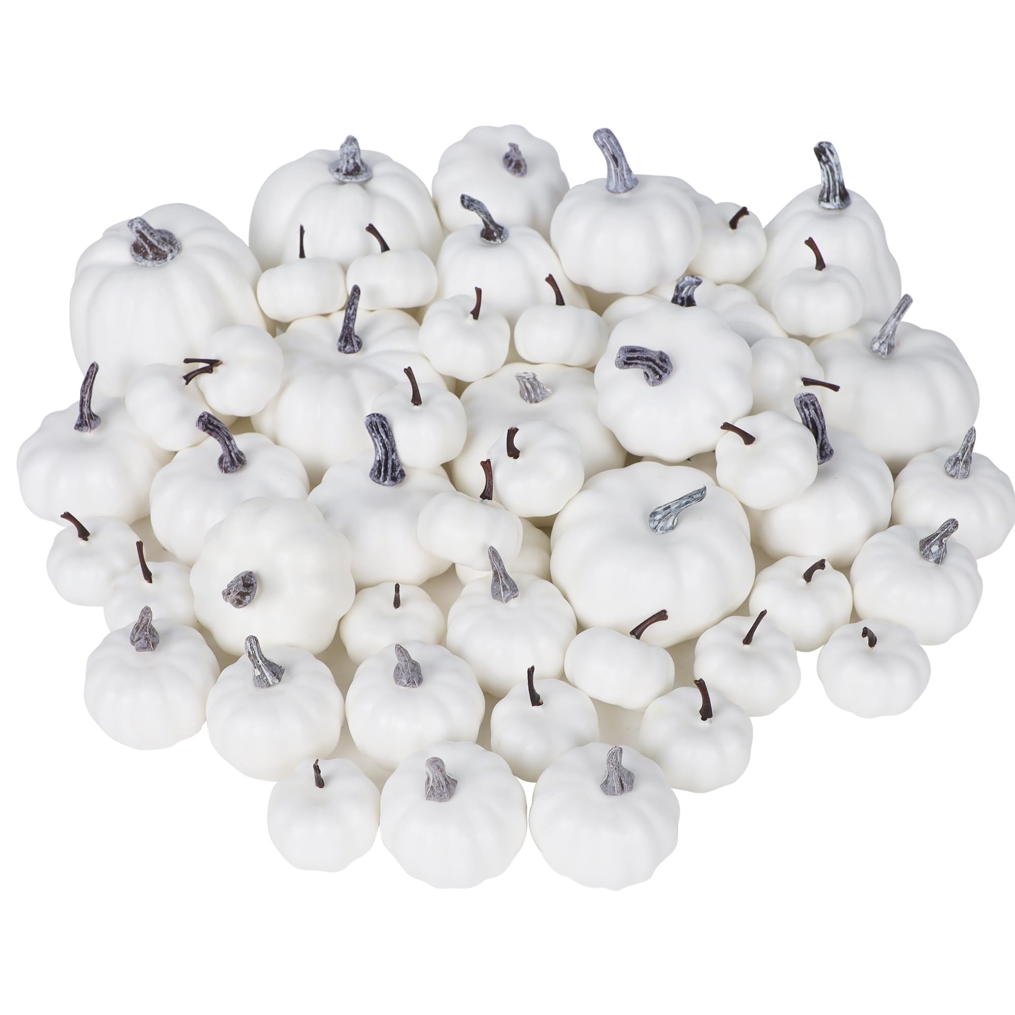 46-Piece Assorted Size White Foam Artificial Pumpkins Set - Fall Decorations for Halloween, Thanksgiving, Wedding & Party - Table Centerpiece, Mantle Bowl & Home Decor