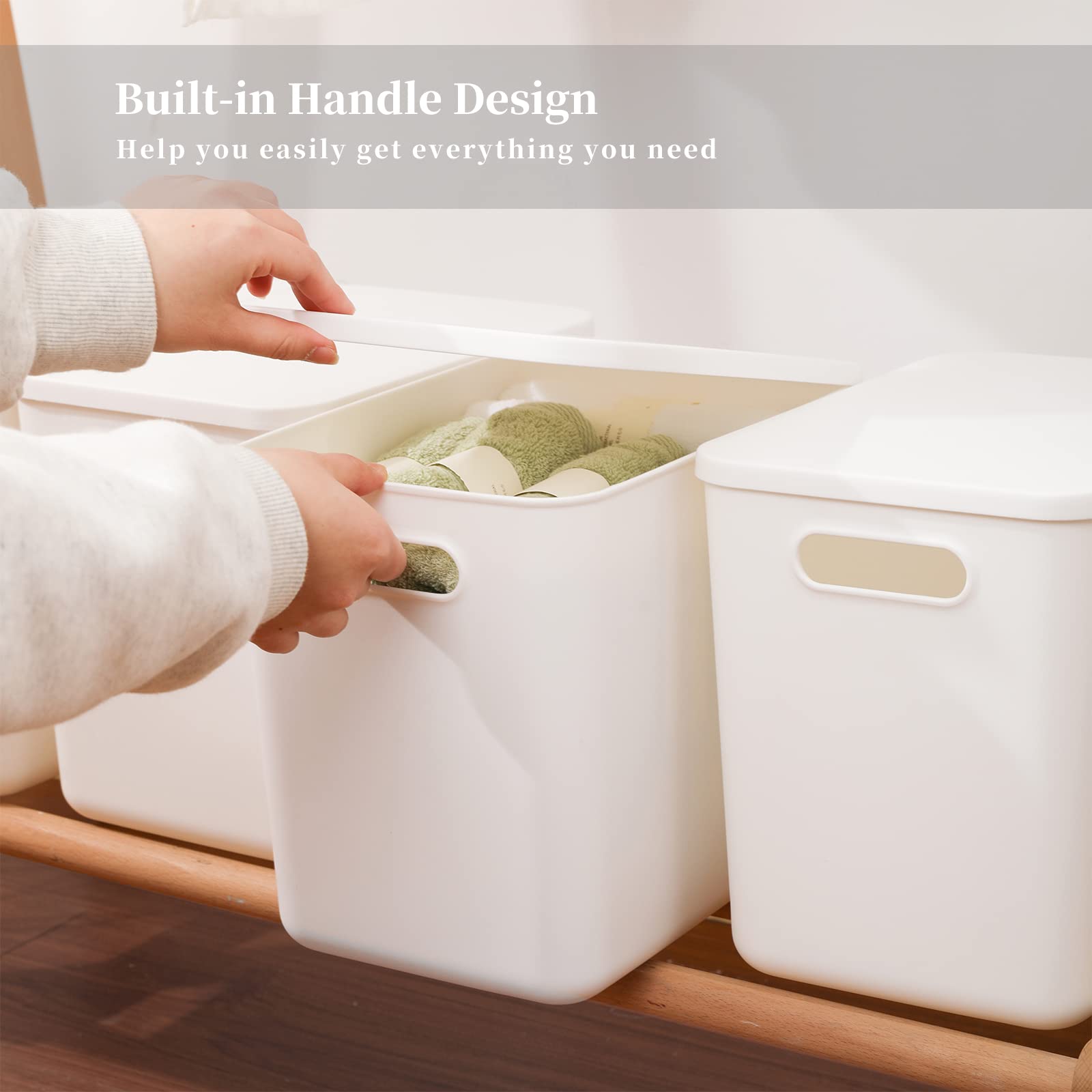 Plastic Storage Baskets with Lids - 4-Pack White Organizing Bins for Shelves, Drawers & Desktops | Perfect for Playroom, Classroom & Office Organization