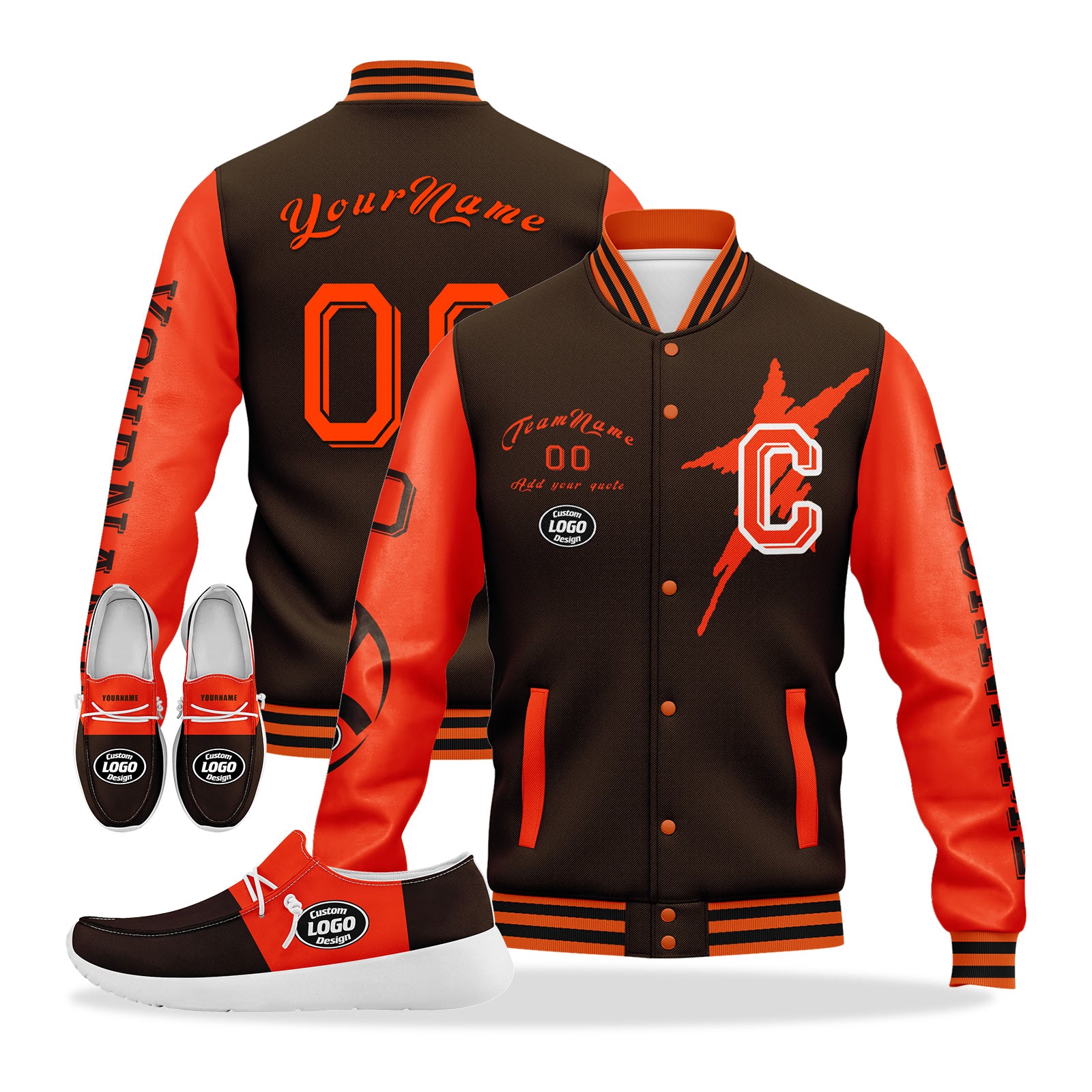 Custom Brown & Orange Cleveland Jacket with Sports Shoes Combo - Personalized Athletic Outfit for Men | Perfect for Basketball Games, Gym Workouts & Streetwear Fashion