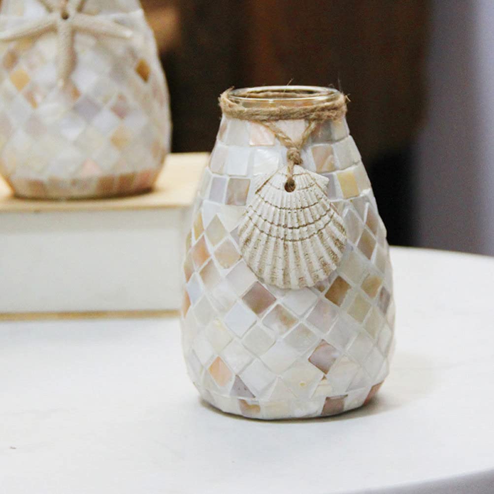BESPORTBLE 2-Piece Mosaic Flower Vase Set - Handcrafted Shell Glass Vases for Home Decor, Wedding Centerpieces, and Tabletop Display