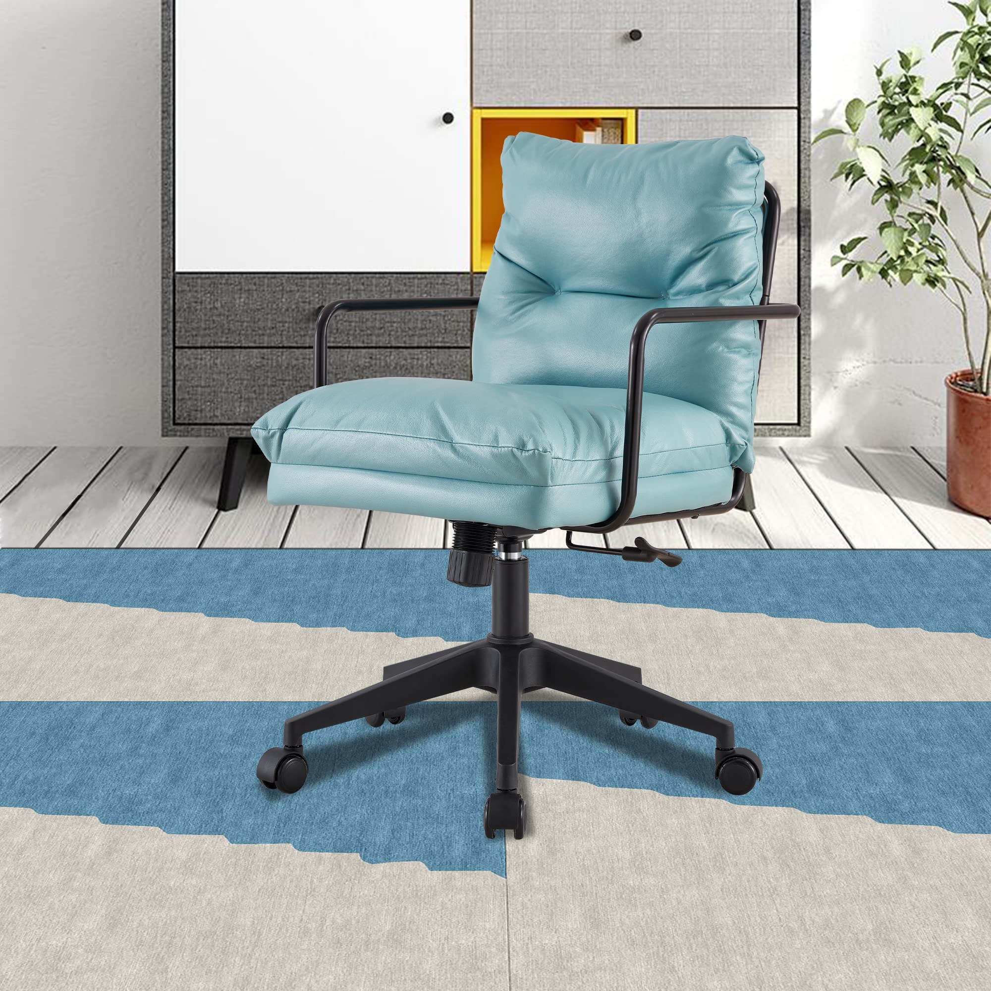 Ergonomic Office Chair - 360-Degree Swivel Rolling Desk Chair with High Elastic Sponge Cushion & PU Leather Upholstery - Perfect for Home Office, Gaming, Study, and Conference Rooms (Light Blue)