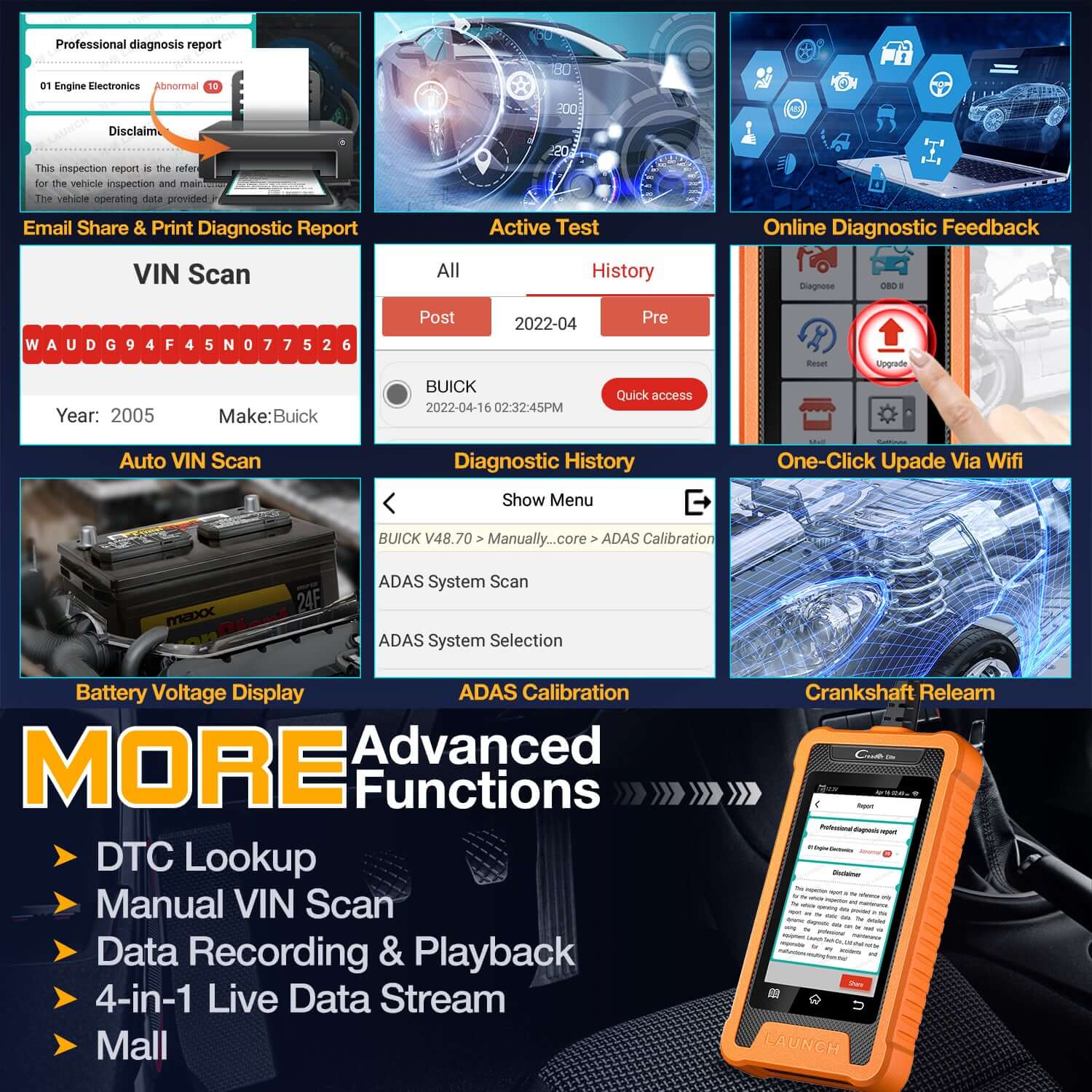 LAUNCH X431 Creader Elite - Professional GM Bi-Directional OBD2 Scanner & Code Reader for Buick, Chevrolet, Cadillac, GMC | Full System Diagnostics, Live Data, Active Test | Perfect for Mechanics & DIY Car Repair