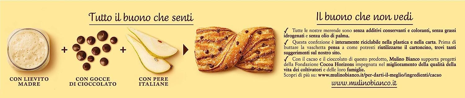 3x Mulino Bianco Nastrine Chocolate Drops Snacks, Sweet Pear Flavor Chocolate Bars, Italian Gourmet Snacks – 6 Pack + 400g Italian Tomato Pulp – Perfect for Office, School & Travel Snacking