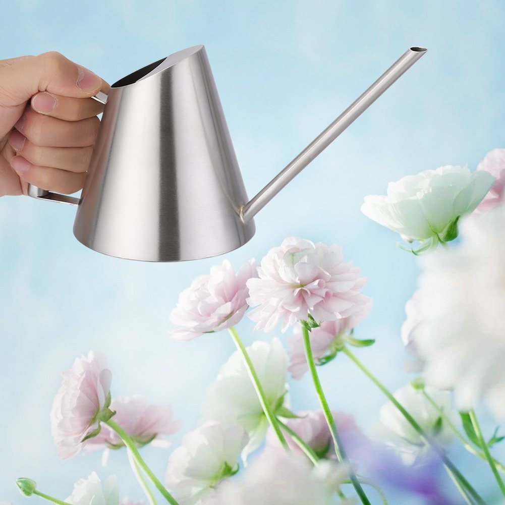 Stainless Steel 400ml Watering Can with Long Spout - Modern Brushed Silver Mini Watering Pot for Plants & Flowers - Perfect Gardening Tool for Home, Office & Indoor Plants