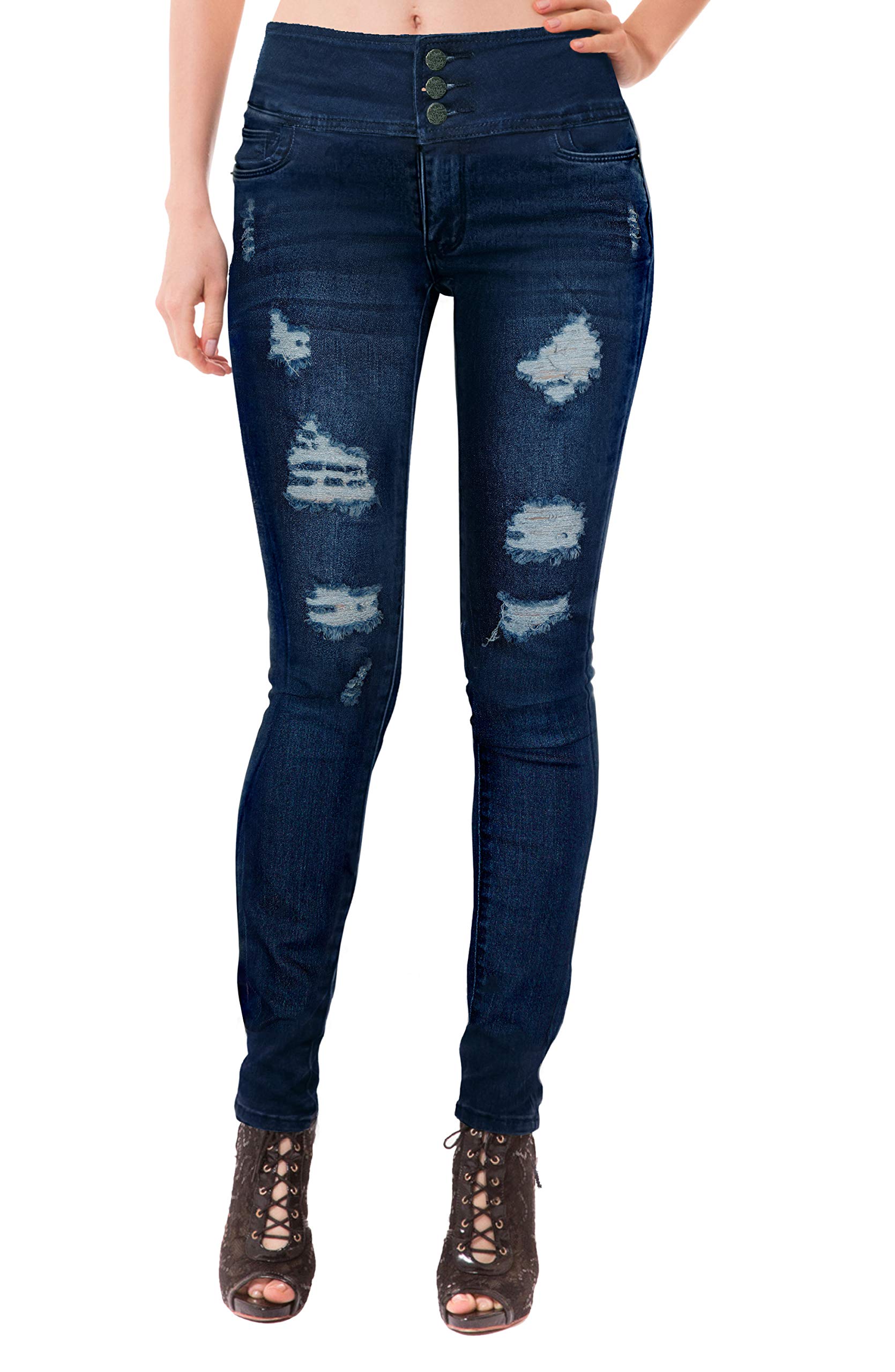 Hybrid & Company Women's High Waist Stretch Skinny Jeans - Distressed Denim Pants for Casual Wear & Night Out | Fashionable Comfort