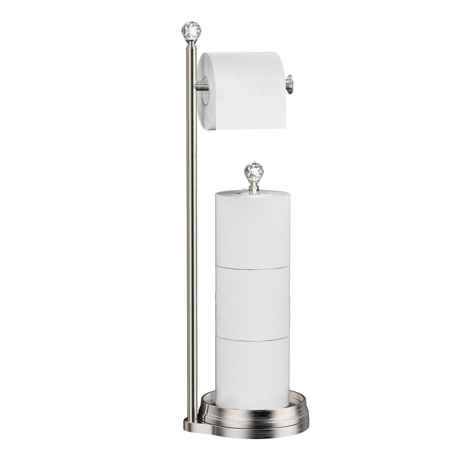 Heavy Weighted Metal Free Standing Toilet Paper Holder with Crystal Ball - Bathroom Tissue Roll Stand for Home, Office, or Guest Room - Durable & Stylish Bathroom Accessories for Modern Decor