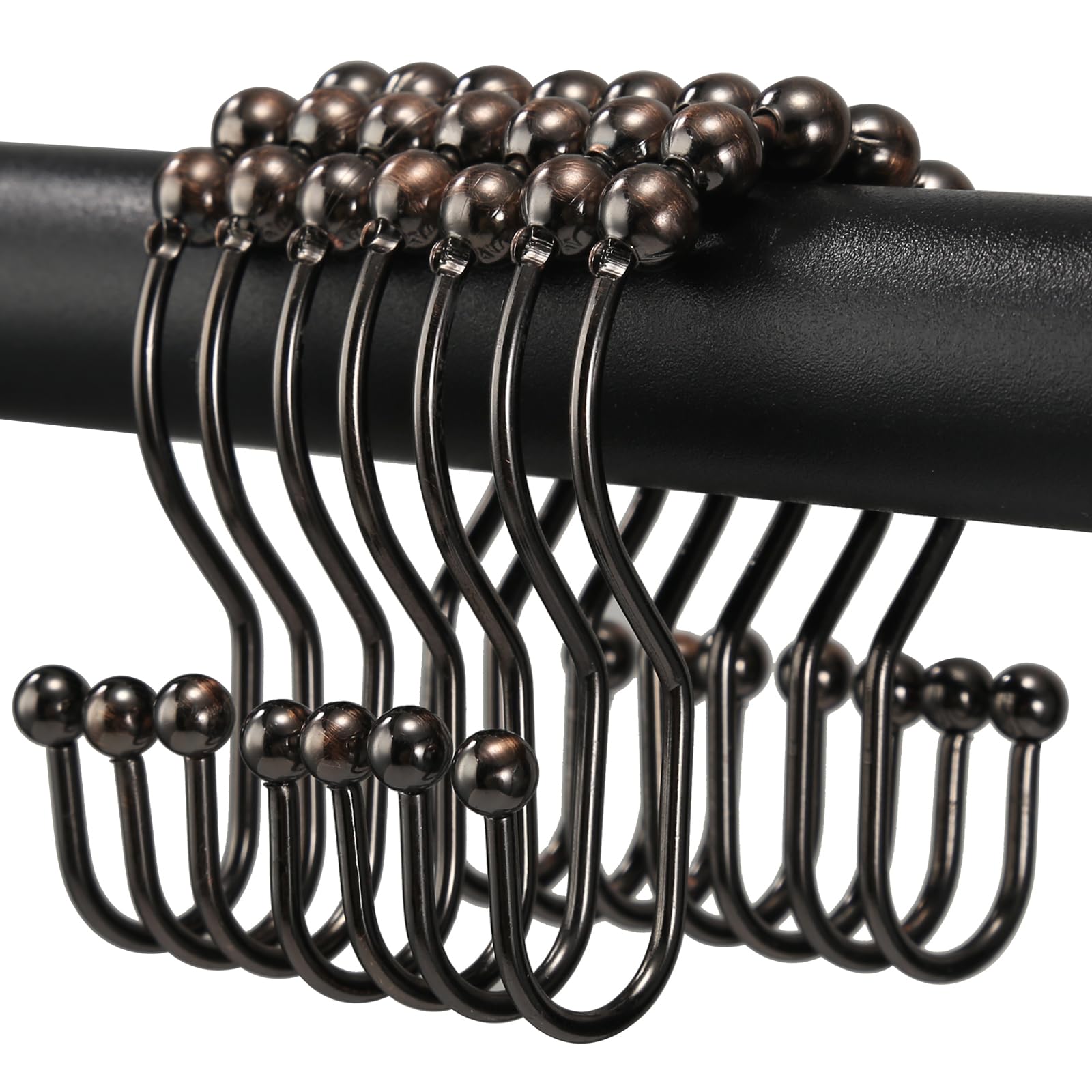 Premium Rust-Proof Bronze Shower Curtain Hooks - 12 Pack Smooth Gliding Metal Rings for Double Shower Curtains | Bathroom Decor & Home Upgrade Accessories for Modern Showers & Bathtubs
