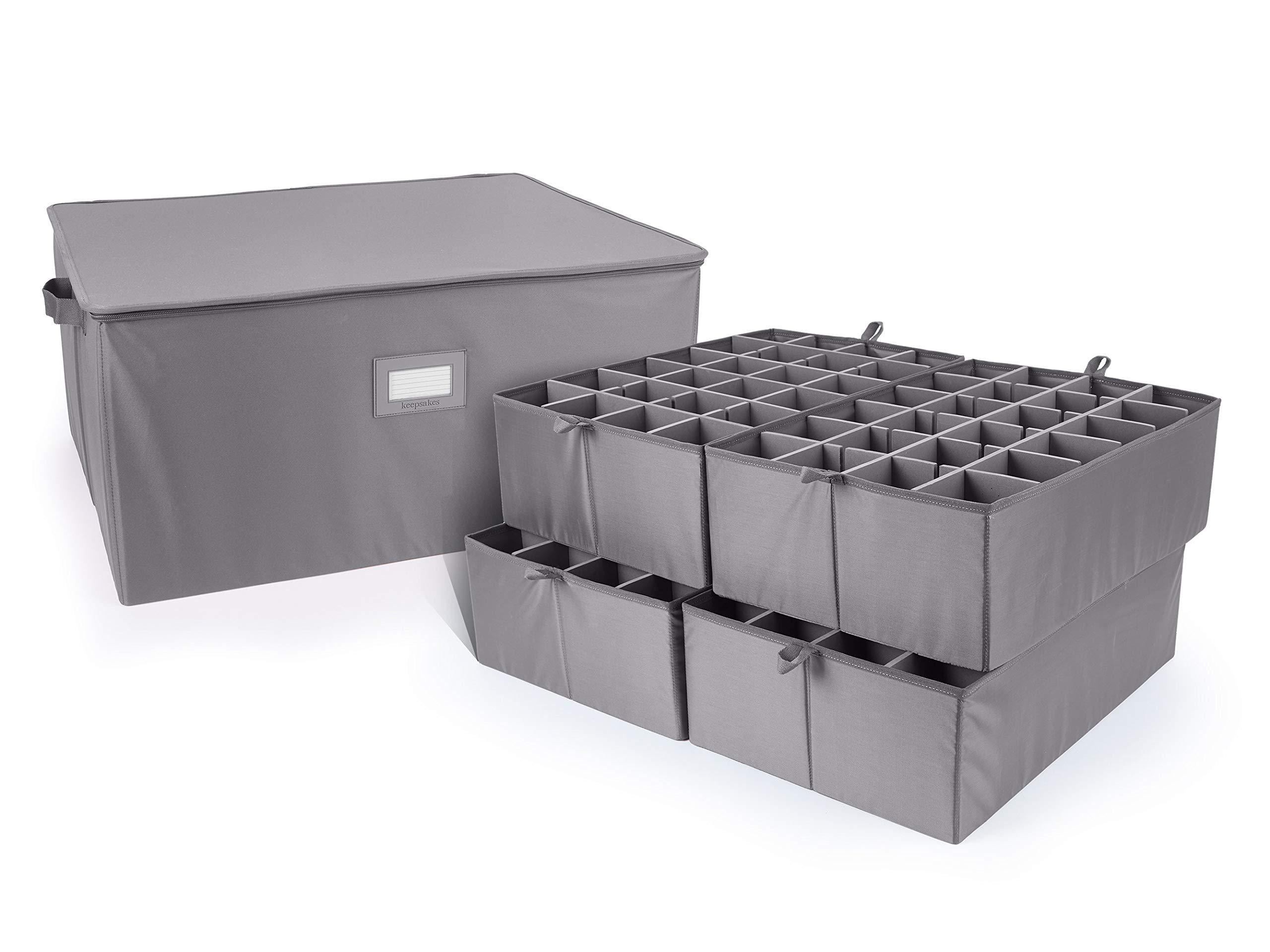 Covermates Keepsakes Adjustable Zip-Top Storage Box with FlexGrid Compartments - Heavy Duty Polyester Organizer with Reinforced Handles - Stackable Design for Home, Office & Closet Organization - Perfect for Photos, Memorabilia & Seasonal Storage - Graphite Color