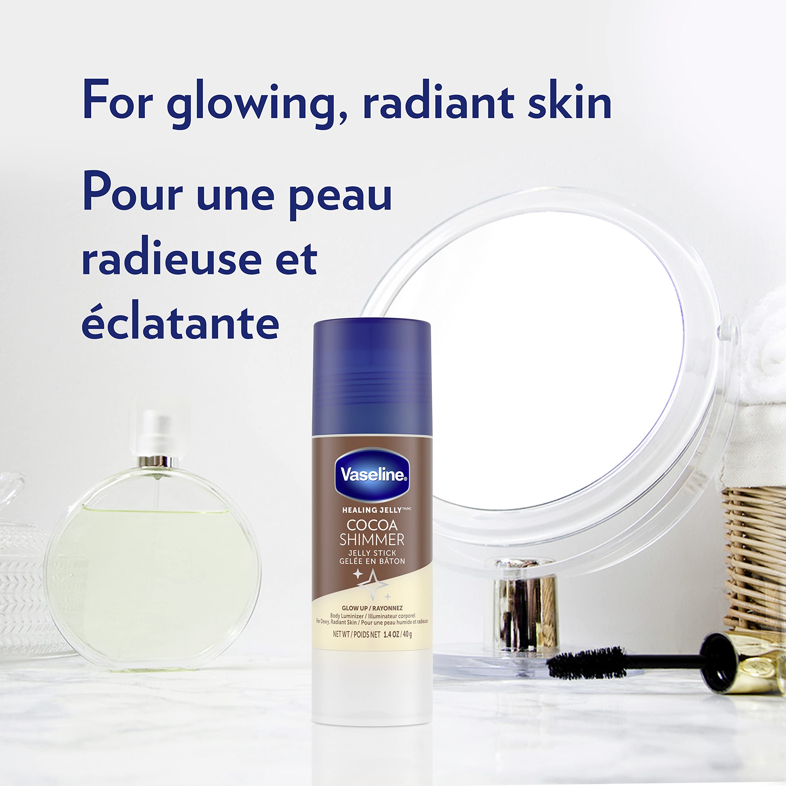 Vaseline Intensive Care Cocoa Radiant Body Lotion 20.3 oz + Moisturizing Healing Jelly 7.5 oz + Shimmer Stick 1.4 oz - Light Butter Scent for Dry Skin Care - Perfect for Daily Moisturizing, Nighttime Skin Repair & Glowing Complexion
