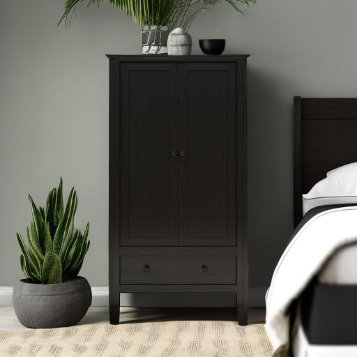 Panana 2 Door Wardrobe Closet with Drawer - Black Wooden Armoire for Bedroom Storage | Perfect for Organizing Clothes, Shoes & Accessories in Master Bedroom, Guest Room or Dorm
