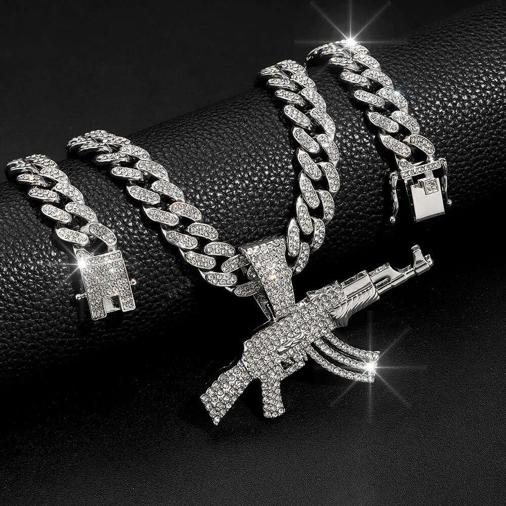 18K Gold AK47 Pendant Necklace for Men - Iced Out VVS Moissanite Hip Hop Gun Jewelry - Perfect for Rappers, Streetwear Fashion & Gift Giving