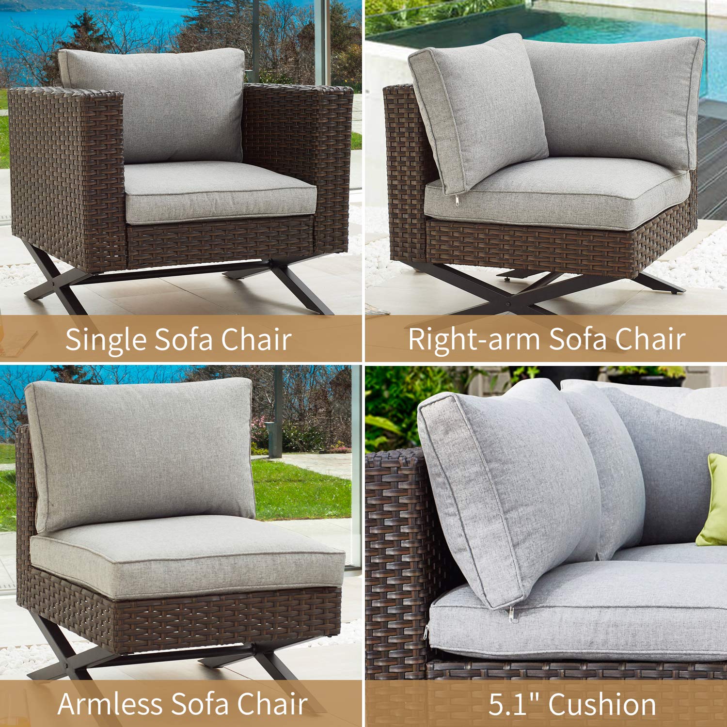 PatioFestival 7-Piece X-Leg Sectional Outdoor Conversation Set with All-Weather Cushions - Perfect for Backyard, Garden & Poolside Relaxation