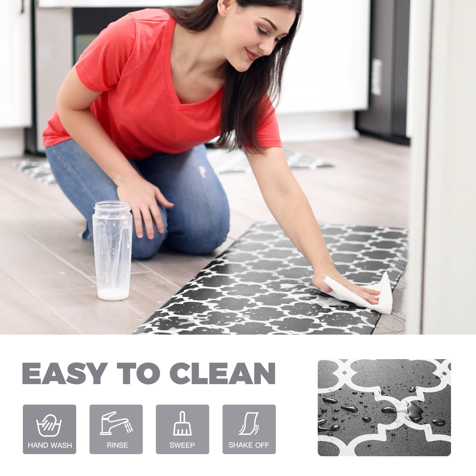 KOKHUB Anti-Fatigue Kitchen Mat Set (2-Pack) - 1/2 Inch Thick Cushioned Waterproof Floor Mat with Non-Slip Backing, Washable Standing Mat for Home, Office & Sink Areas - Perfect for Cooking, Dishwashing & Long Standing Work Sessions - Black