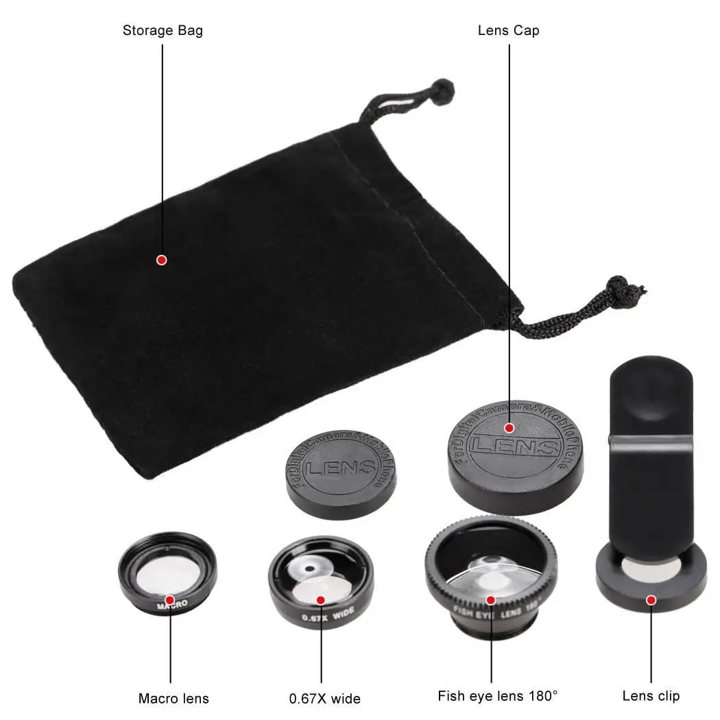 3-in-1 Professional Camera Lens Kit for iPhone & Android - Ultra Wide Angle, Fisheye & Macro Lenses - HD Mobile Photography & Videography Accessories - Perfect for Travel Vlogging, Nature Photography & Social Media Content Creation