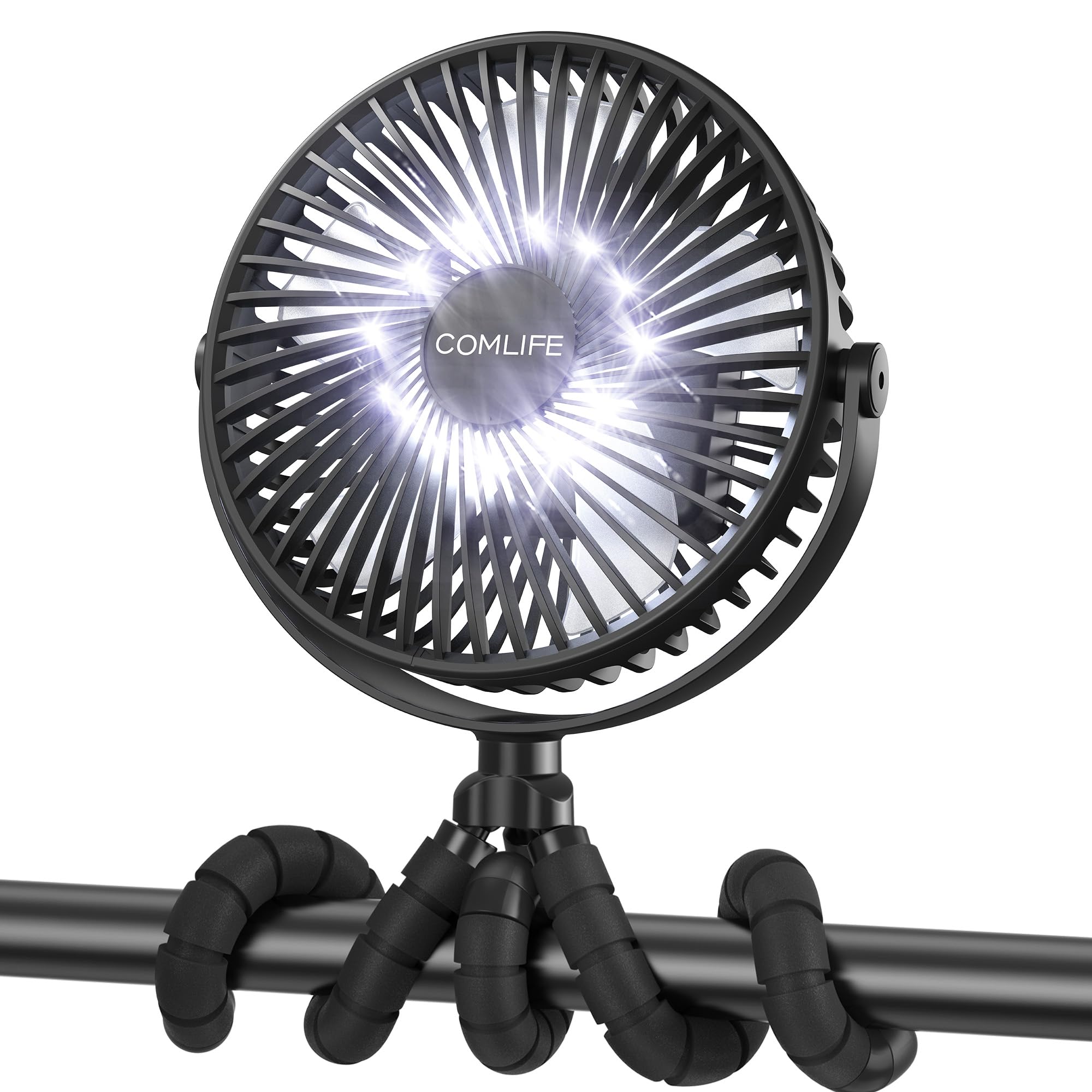 Portable Rechargeable Camping Fan with LED Light - 10000mAh Battery Operated Clip Fan, 3 Speed Settings & 3 Timer Modes, 47 Hours Runtime, 7 Inch for Tents, RVs, Strollers, Treadmills - Perfect for Outdoor Adventures, Emergency Power Outages & Hurricane Preparedness