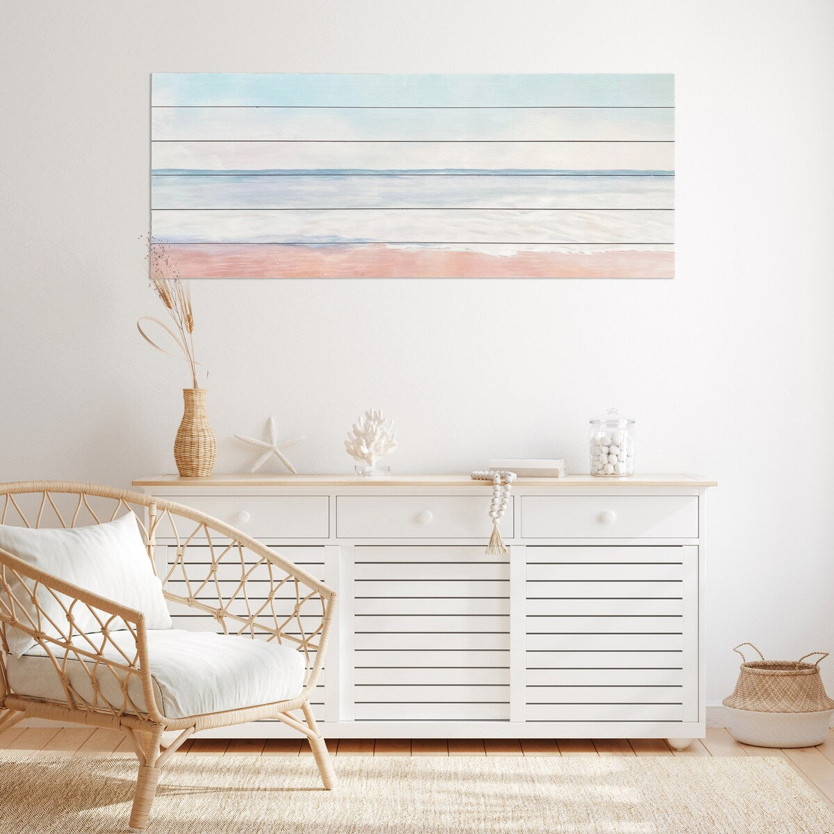 Abstract Ocean Print on Planked Wood Wall Art - Coastal Beach Decor for Living Room, Bedroom & Office - Modern Seascape Painting for Home & Office Decor