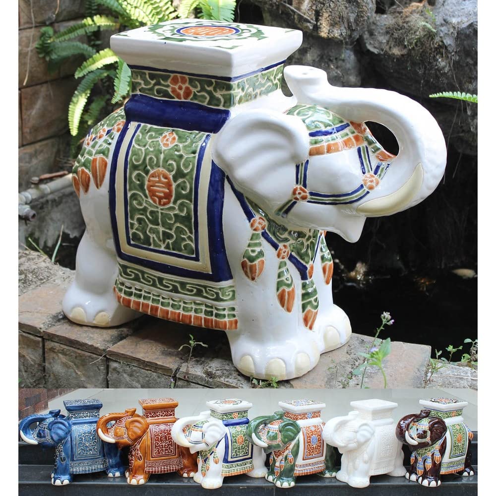 Large Porcelain Elephant Stool - Handcrafted Decorative Furniture Piece for Home & Garden - Perfect for Living Room, Patio, or Boho Decor