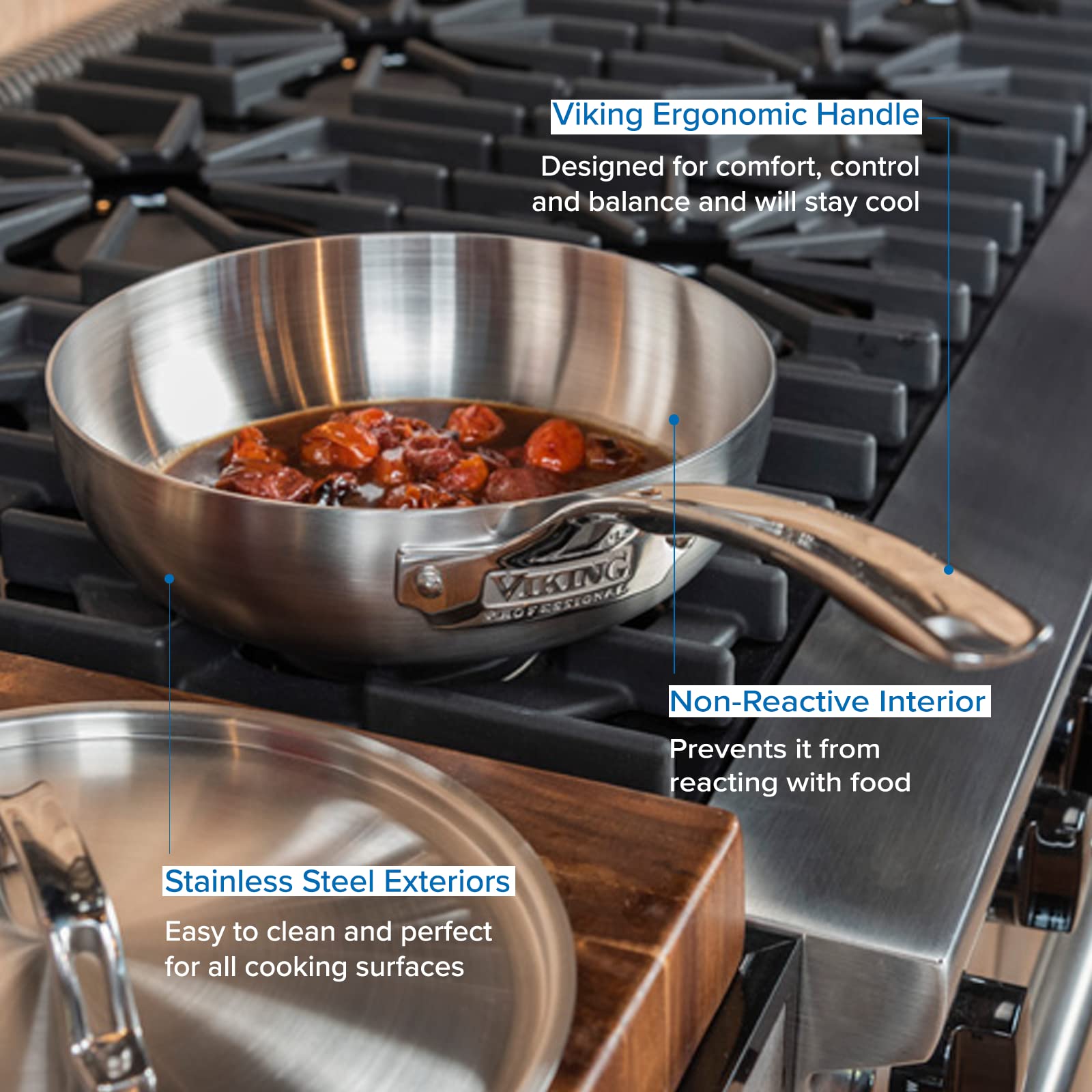 Viking 5-Ply Stainless Steel Sauce Pan with Lid - 3 Quart Saucier Cooking Pot - Dishwasher & Oven Safe - Induction Compatible - Silver - Perfect for Soups, Sauces, and Pasta Cooking