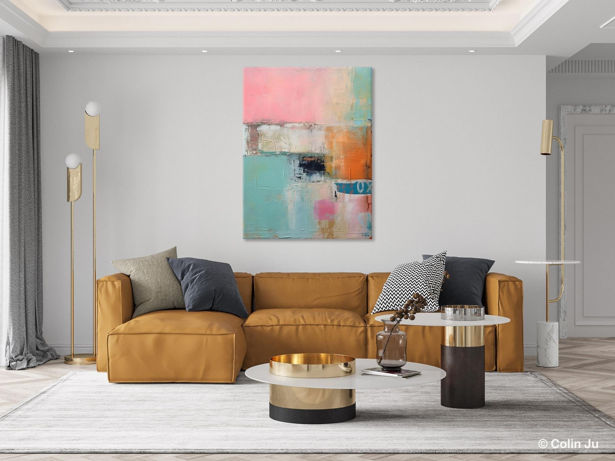 Large Modern Canvas Wall Art for Dining Room - Handmade Acrylic Abstract Painting - Contemporary Home Decor for Living Room & Office