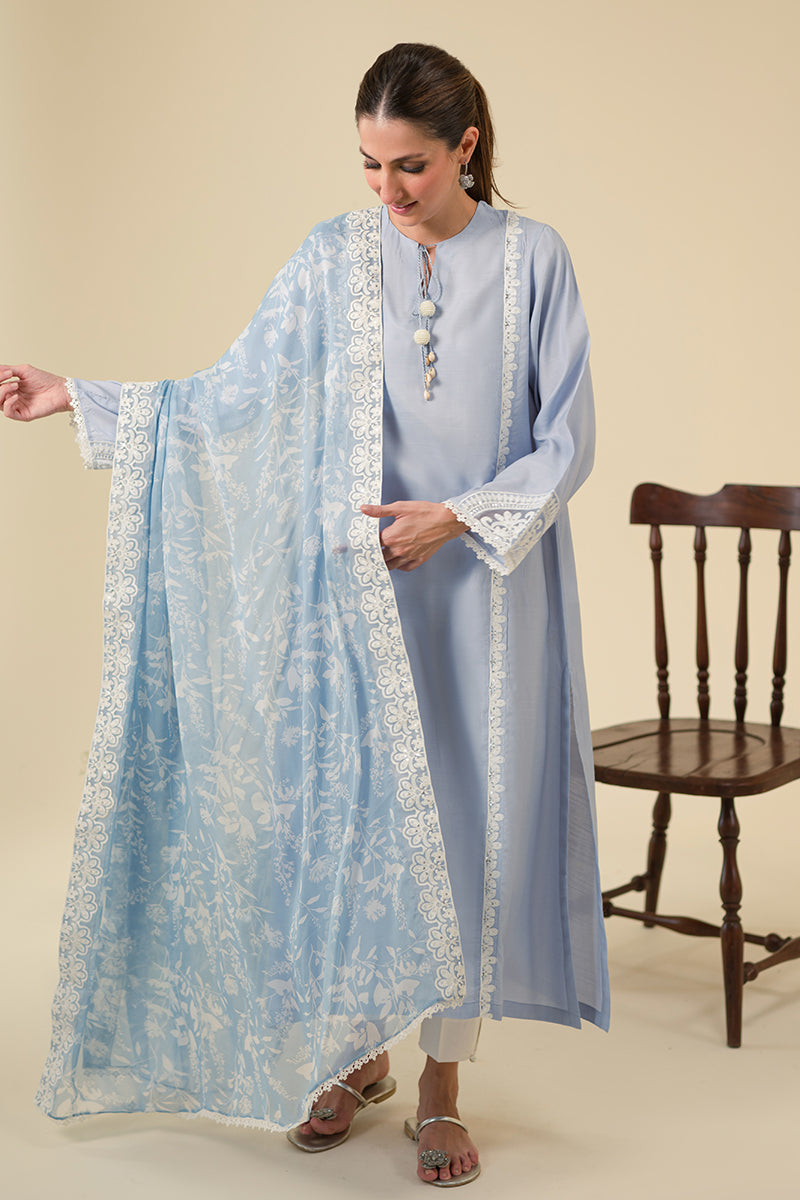 Blue Fog 2-Piece Set (Shirt & Dupatta) - Elegant Indian Ethnic Wear for Women, Perfect for Weddings, Festivals & Special Occasions