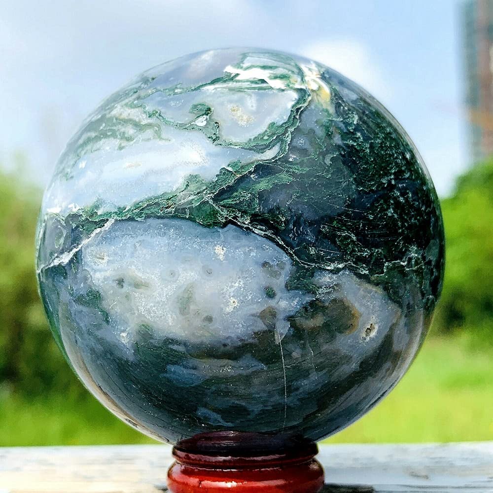 Natural Moss Agate Sphere Crystal Quartz Ball - 500g-550g Healing Stone for Reiki, Meditation & Home Decor | Decorative Mineral Rock for Office Desk, Yoga Space & Gift Giving