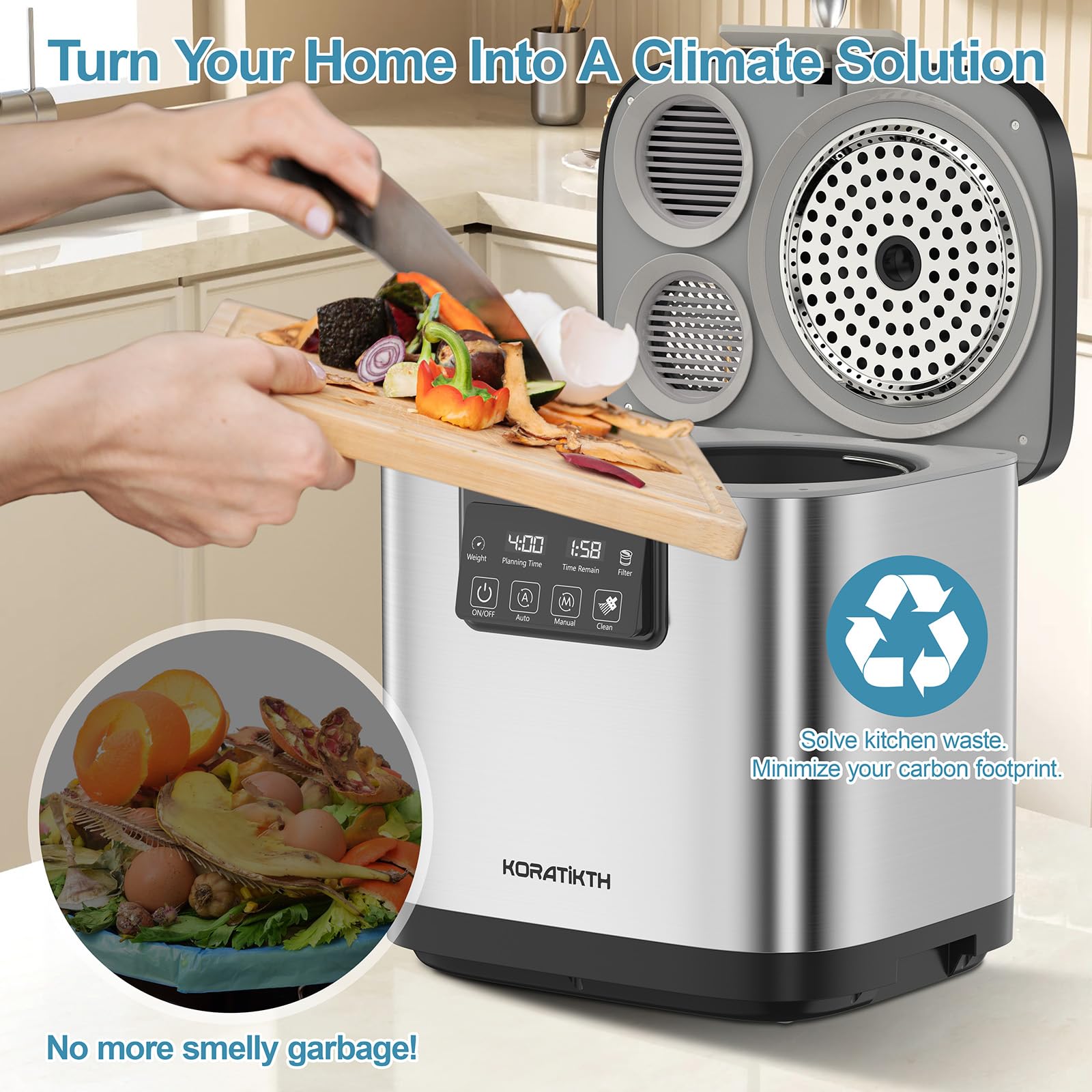 4L Electric Kitchen Composter - Smart Indoor Composting Machine with LED Timer, Odorless & Low-Noise Auto Waste Disposal, Countertop Compost Bin for Organic Fertilizer | Perfect for Small Apartments, Eco-Friendly Homes & Urban Gardening