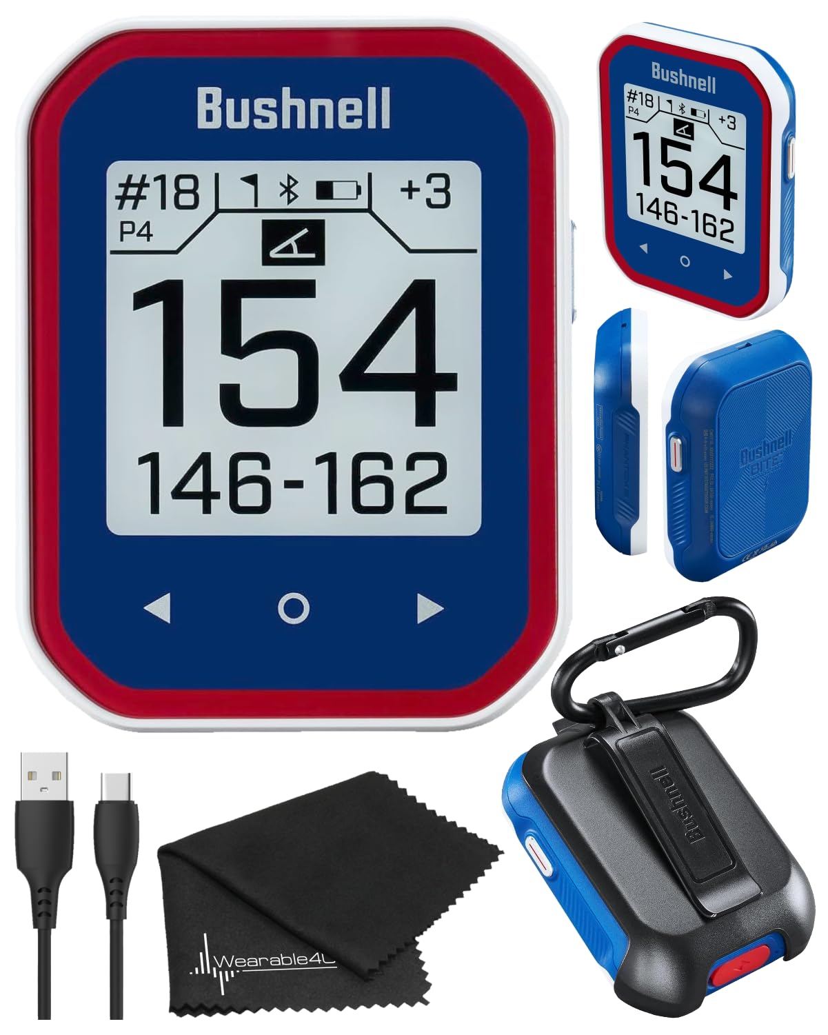Bushnell Phantom 3 Slope GPS Golf Rangefinder with Slope Technology - Touchscreen Display, Magnetic Cart Mount, Blue & Lens Cloth Bundle - Perfect for Golf Course Distance Measurement and Shot Planning