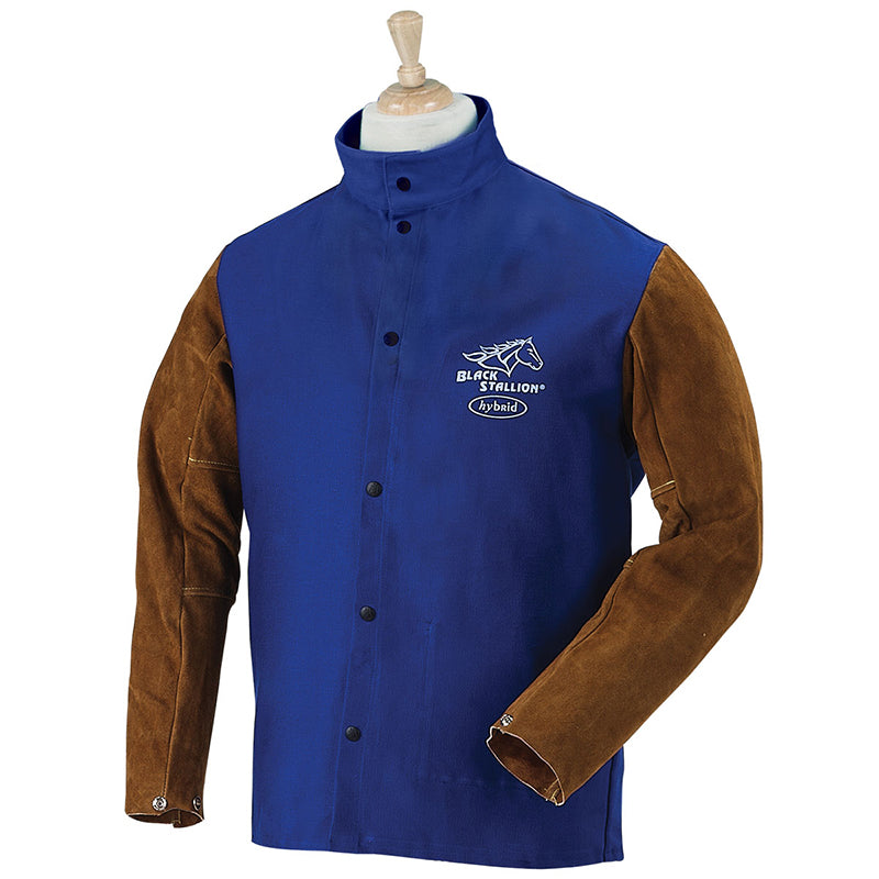 Black Stallion FR Hybrid Welding Jacket - Flame Resistant Cotton & Cowhide (FRB9 30C/BS) for Metalworking & Industrial Safety